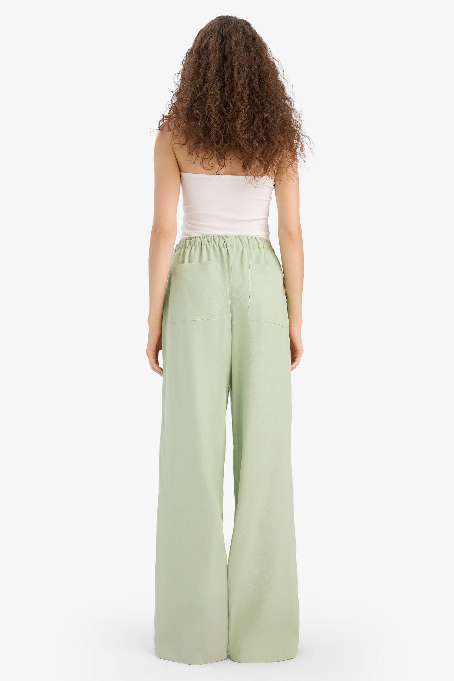 بنطرون وايد ليج برجل واسع بجيب من مزيج الكتان