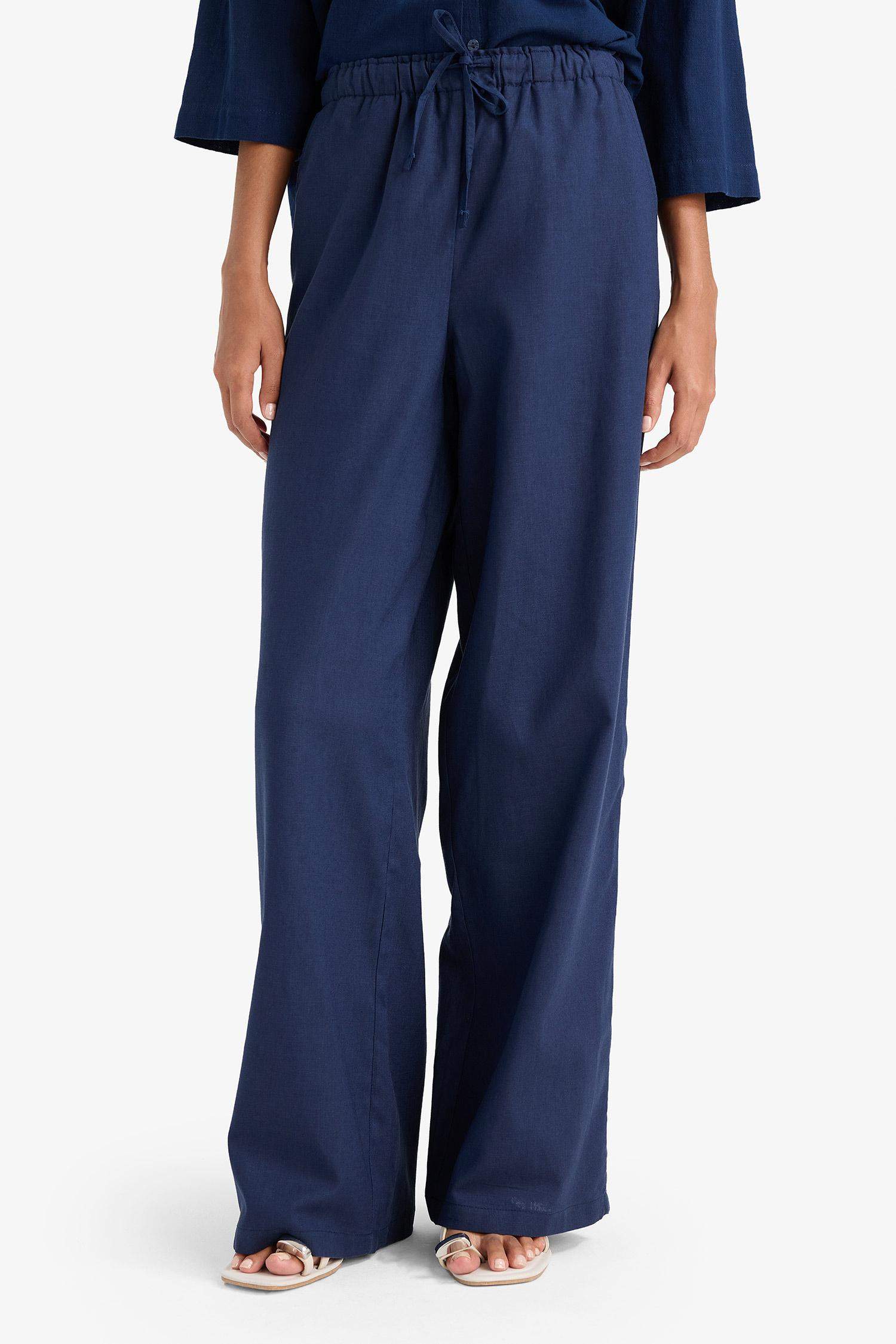 Wide Leg Double Pocket Linen Blended Trousers