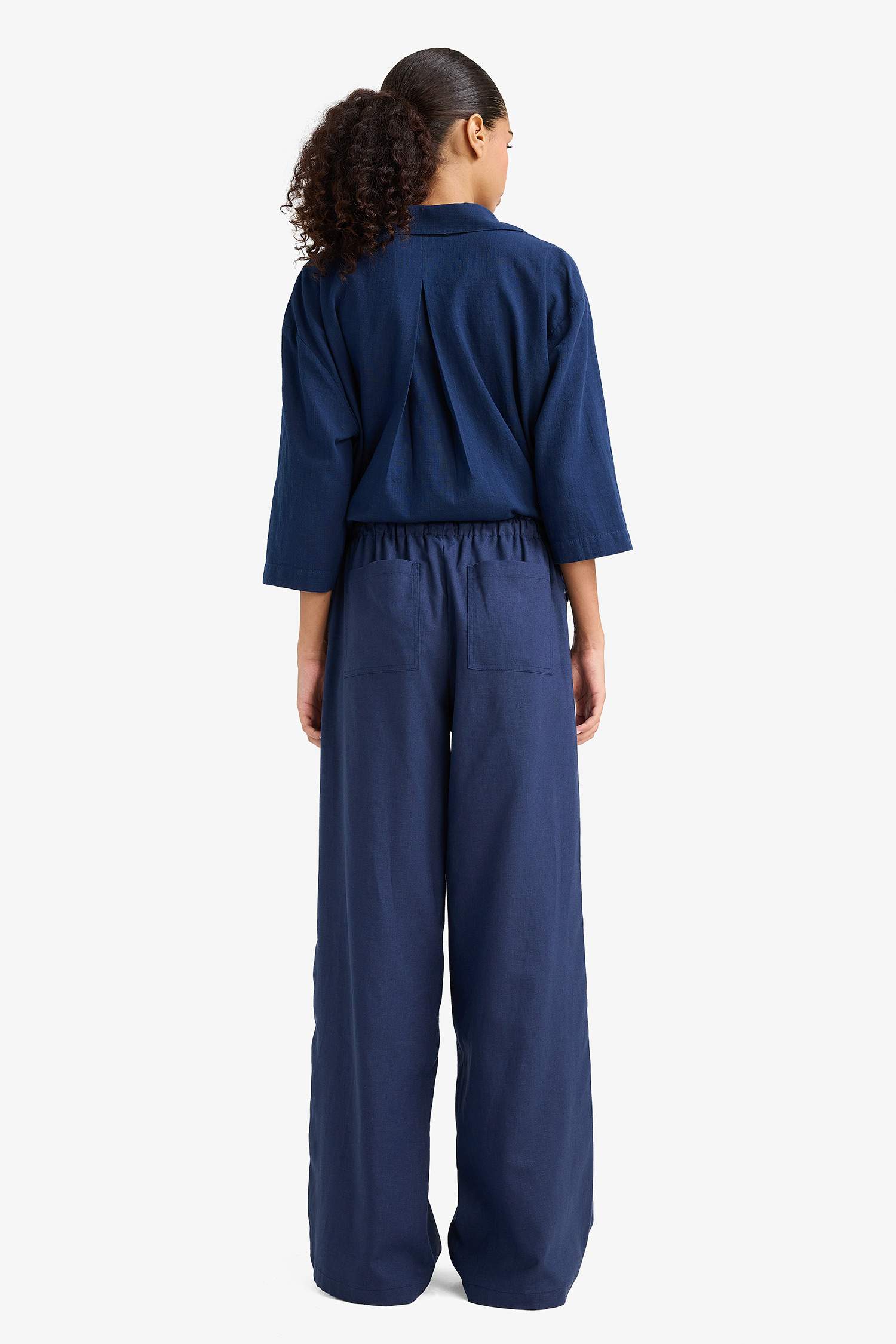 Wide Leg Double Pocket Linen Blended Trousers