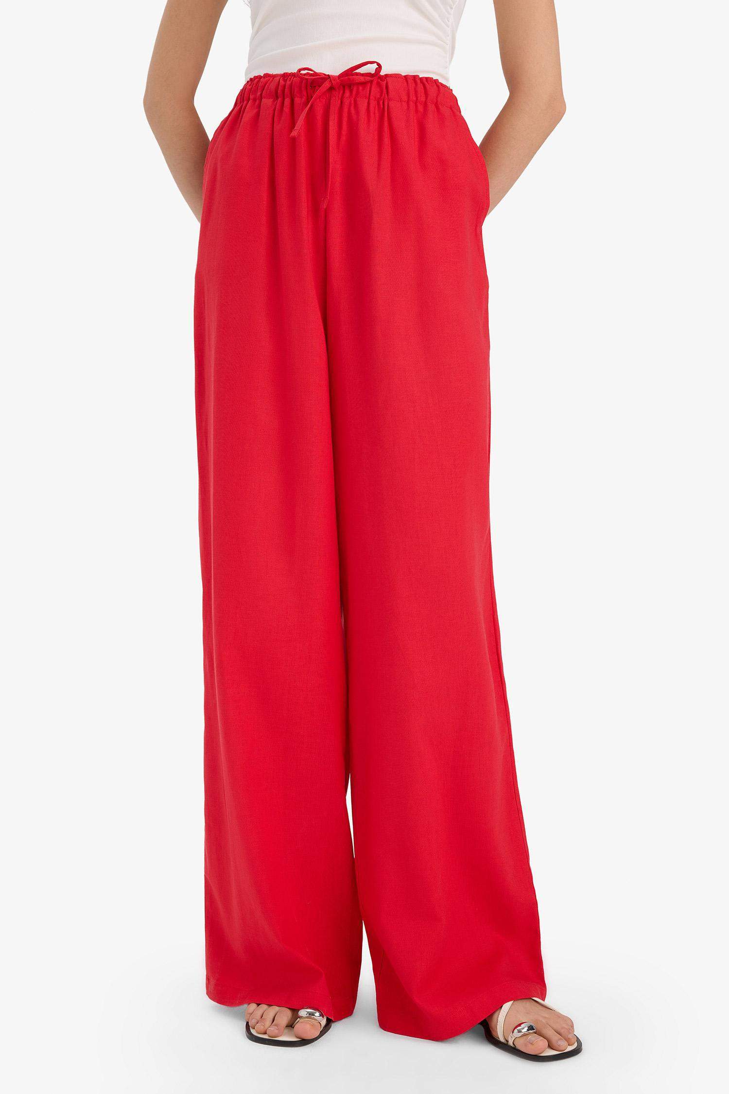 Wide Leg Elastic Waist Linen Blend Trousers
