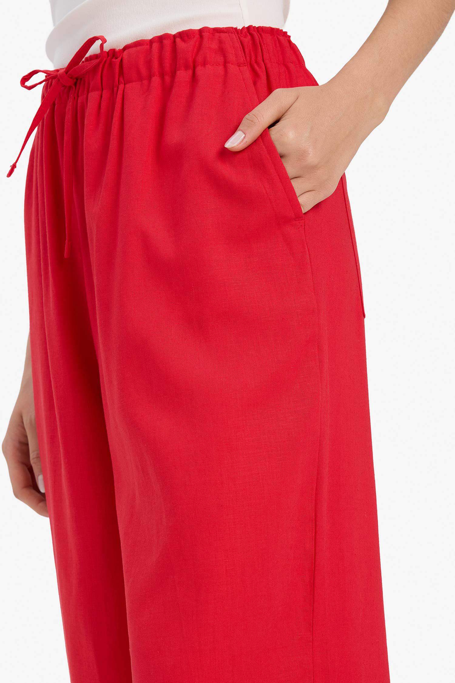 Wide Leg Elastic Waist Linen Blend Trousers