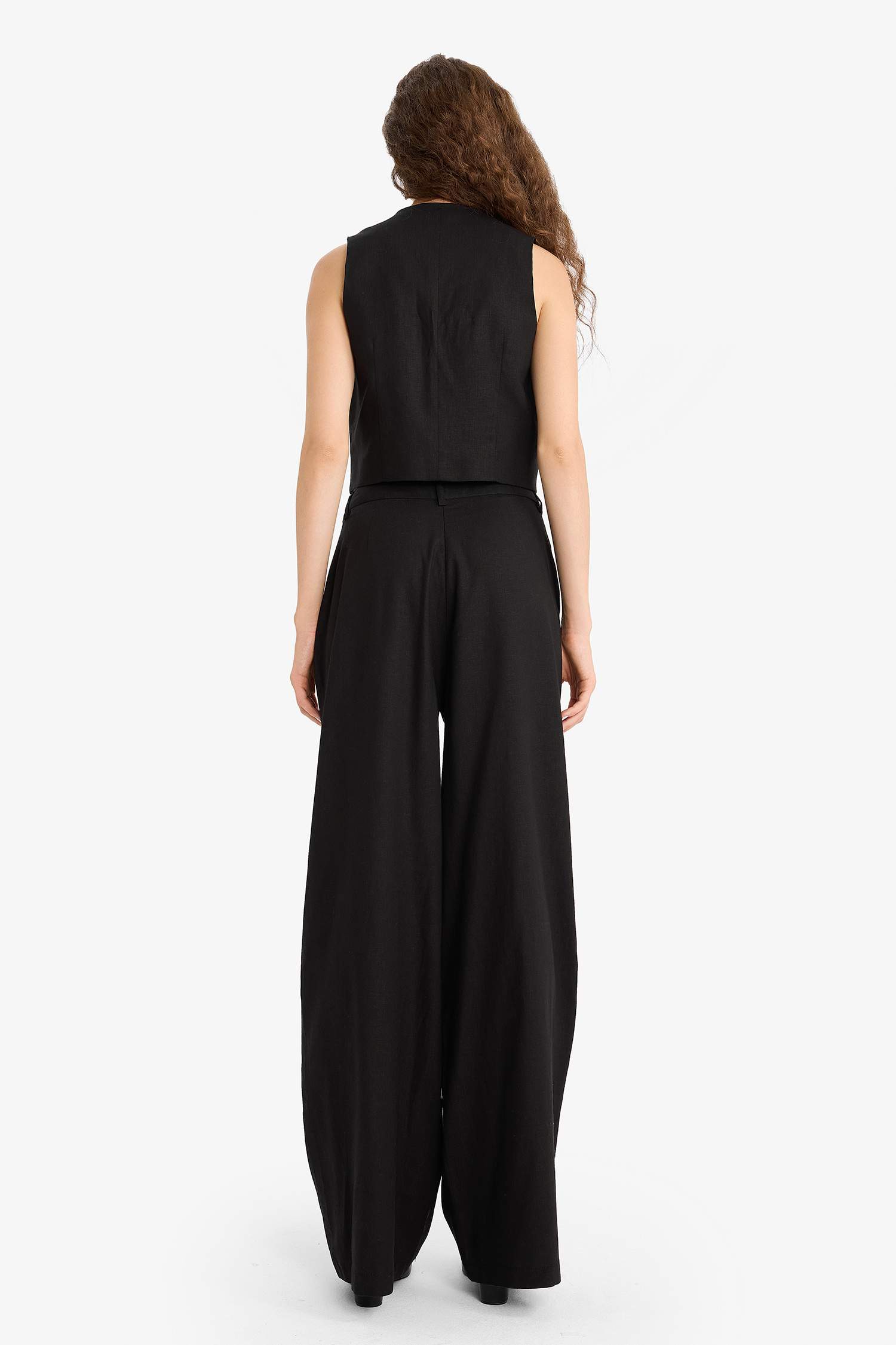 Wide Leg Double Pocket Linen Blended Trousers
