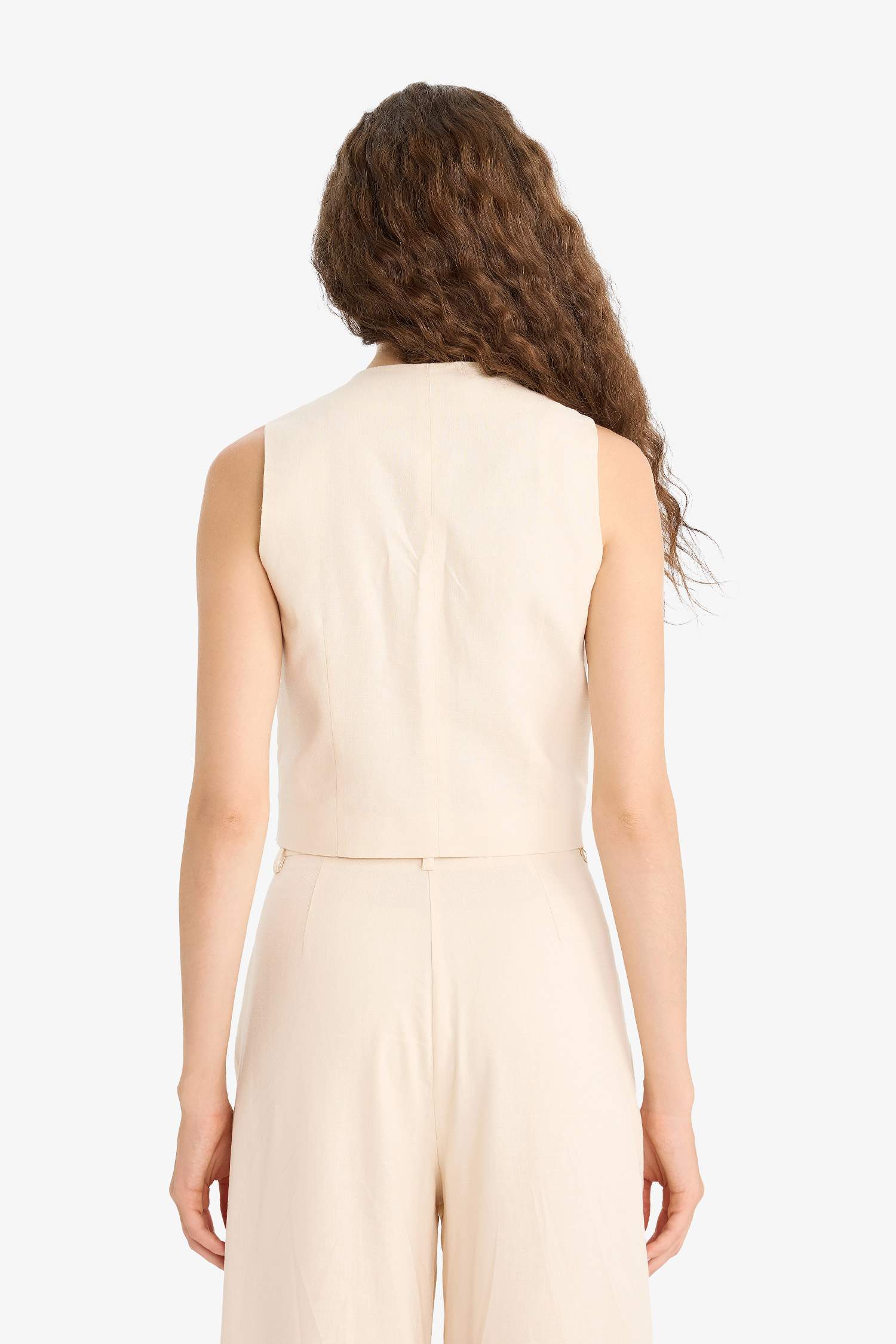 V Neck Linen Blend Blazer Vest