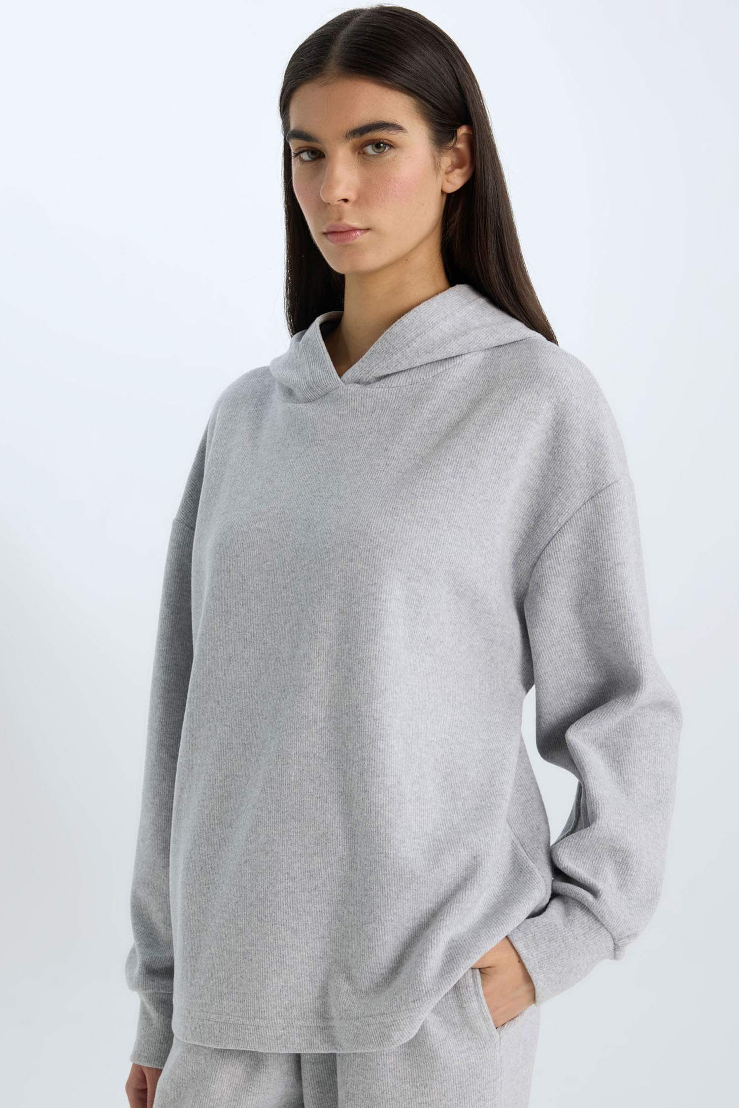 Relax Fit Kapüşonlu Basic Düz Sweatshirt
