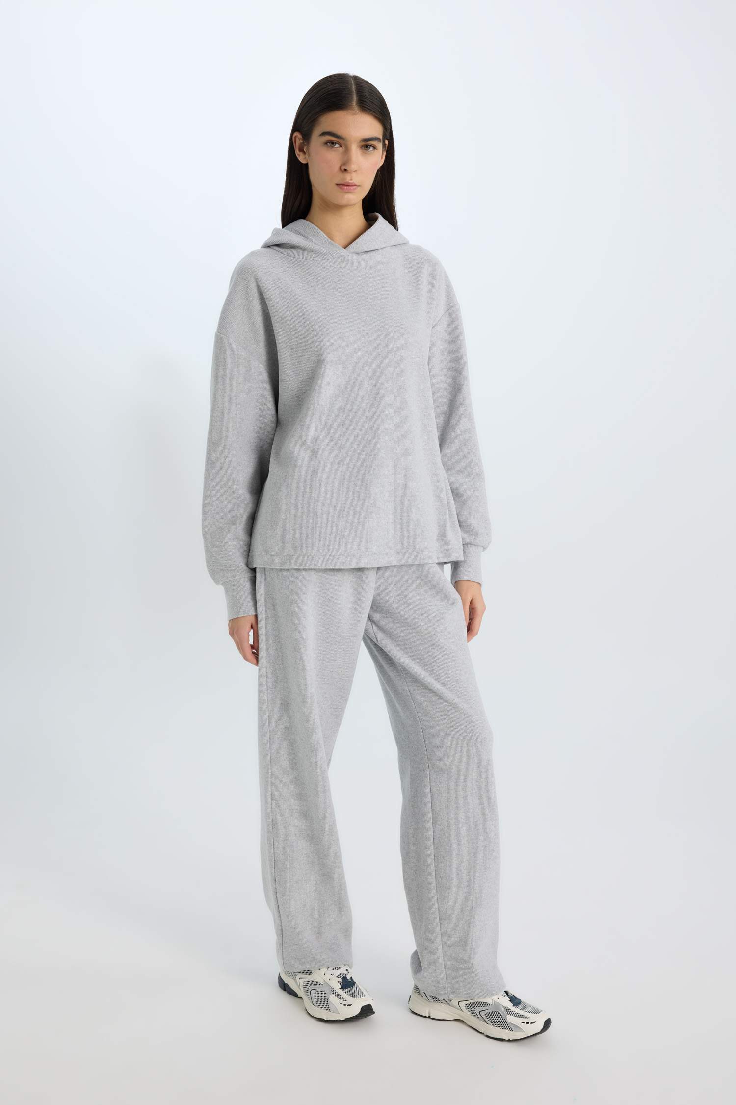 Relax Fit Kapüşonlu Basic Düz Sweatshirt