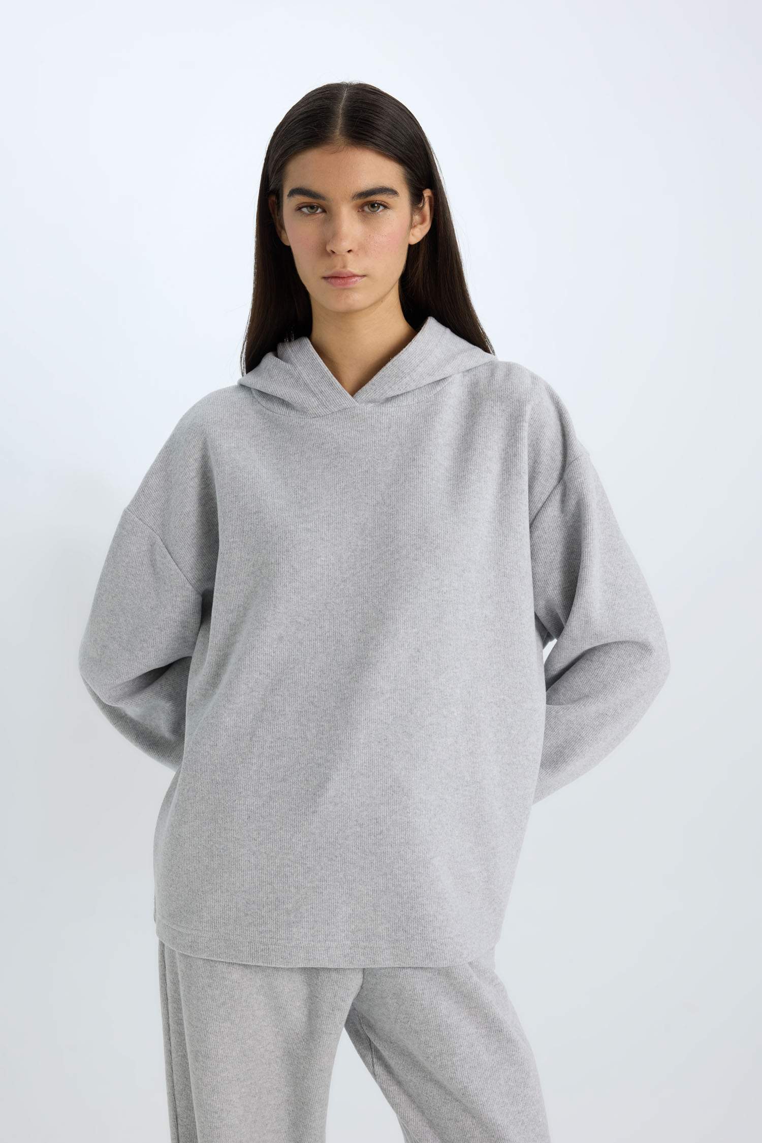 Relax Fit Kapüşonlu Basic Düz Sweatshirt