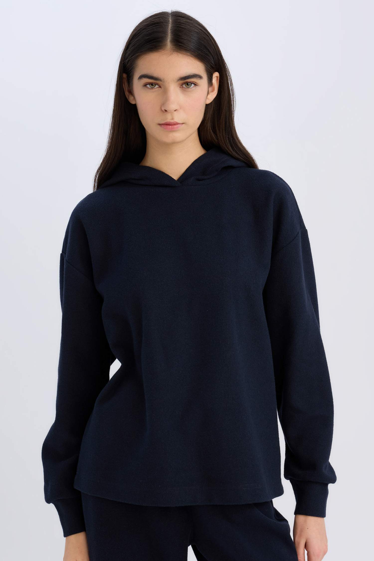 Relax Fit Kapüşonlu Basic Düz Sweatshirt
