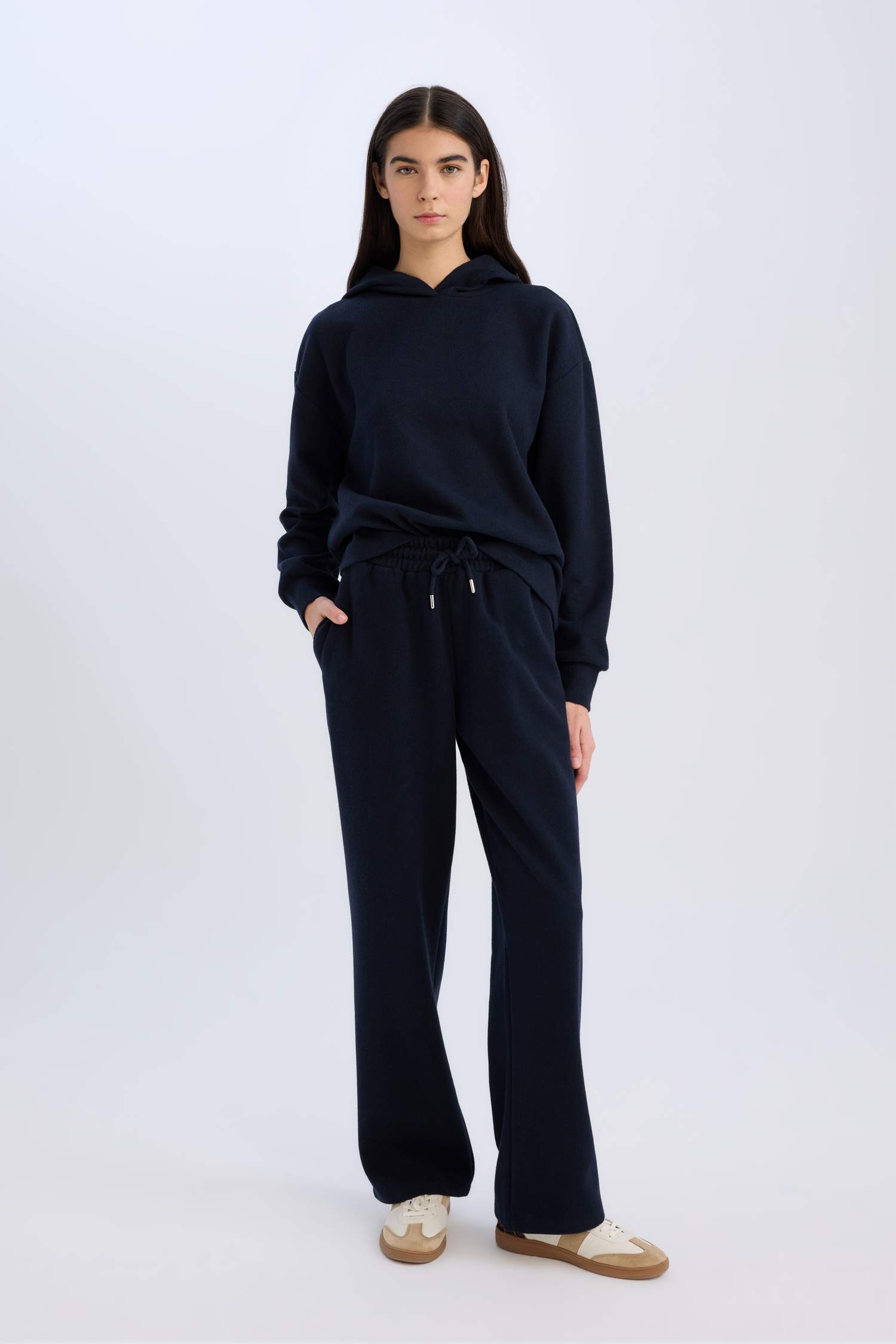 Relax Fit Kapüşonlu Basic Düz Sweatshirt