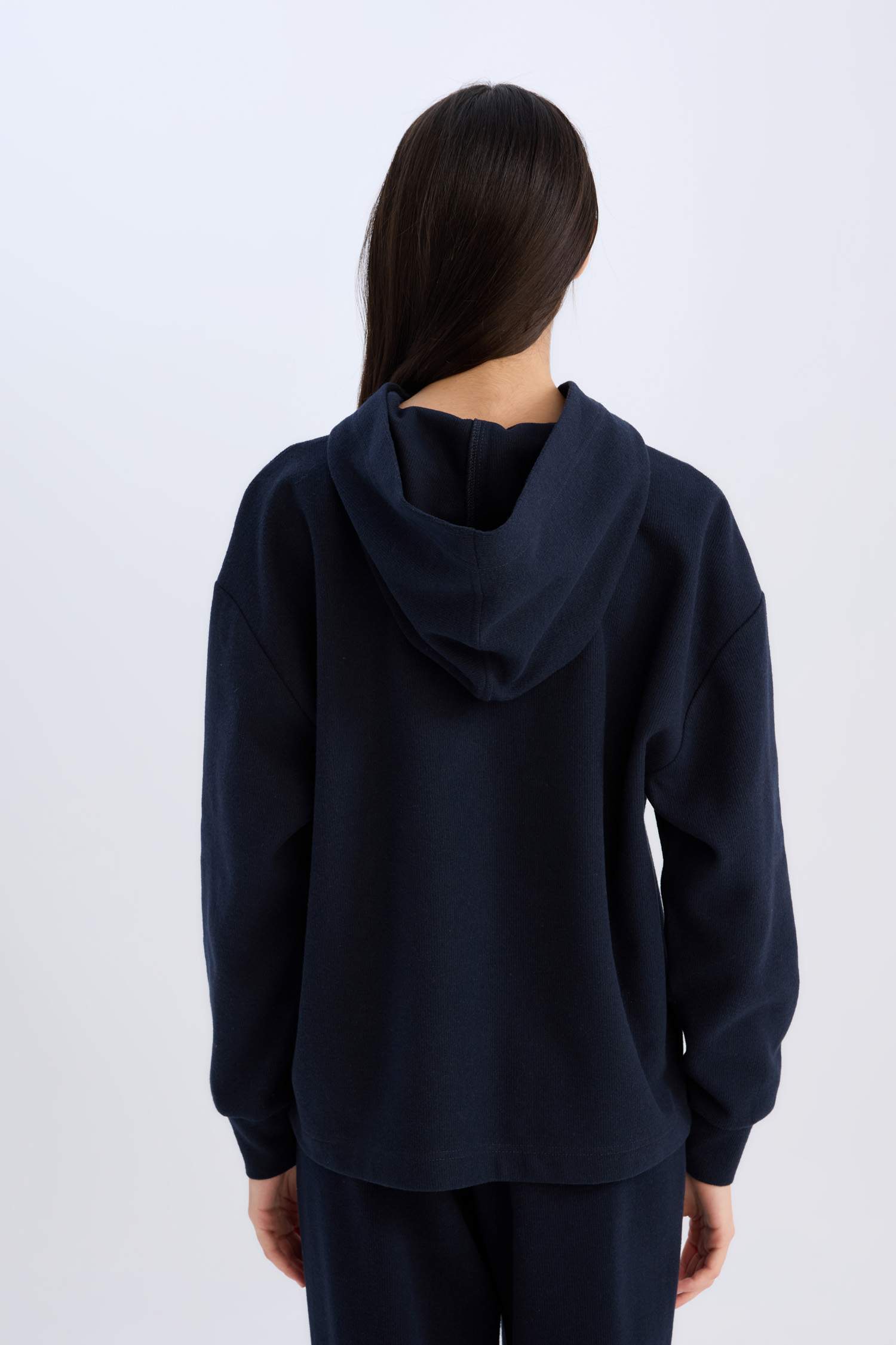 Relax Fit Kapüşonlu Basic Düz Sweatshirt