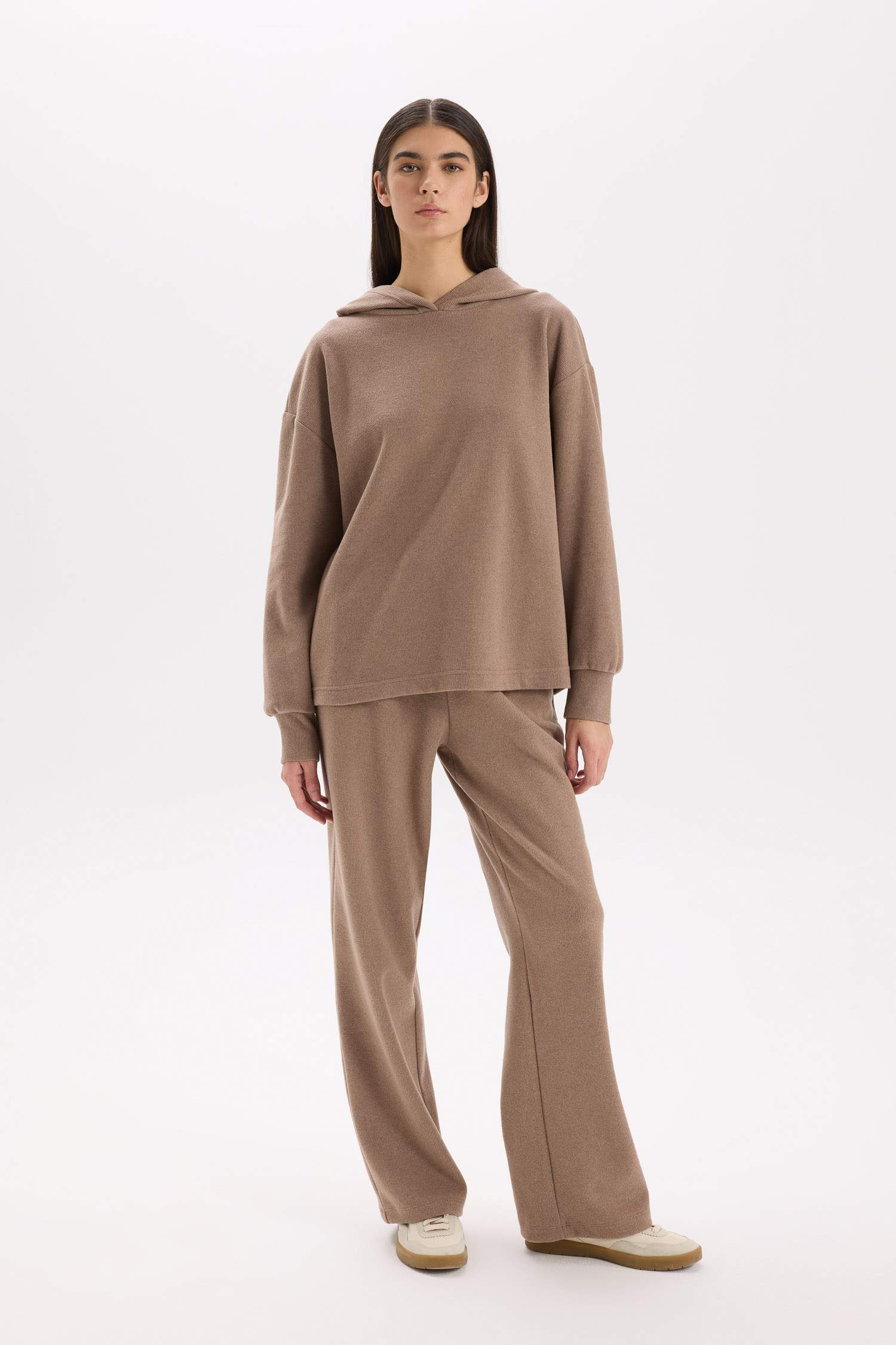 Wide Leg Geniş Bol Paça Beli Lastikli Bağcıklı Basic Düz Cepli Pantolon