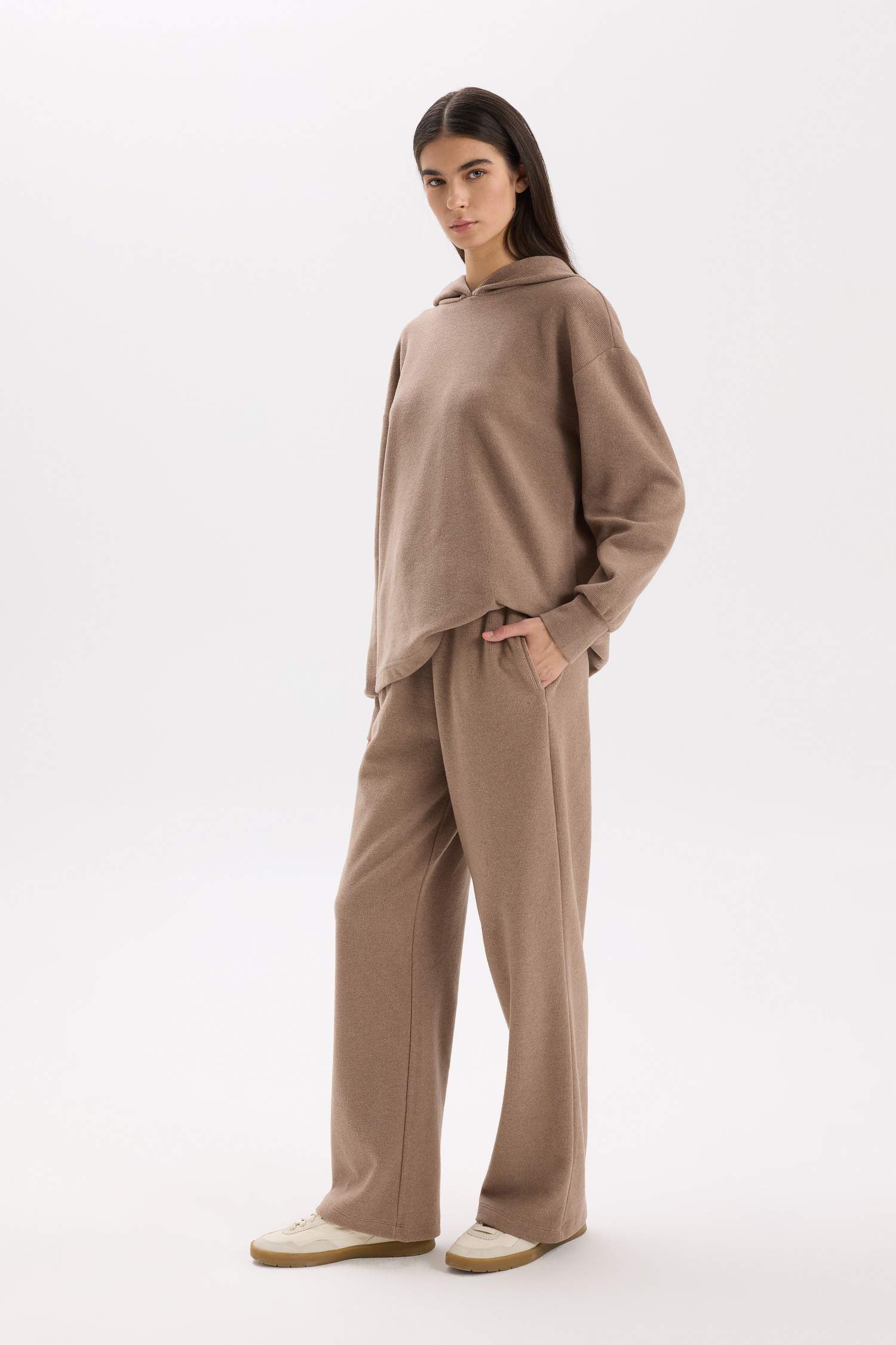 Wide Leg Geniş Bol Paça Beli Lastikli Bağcıklı Basic Düz Cepli Pantolon