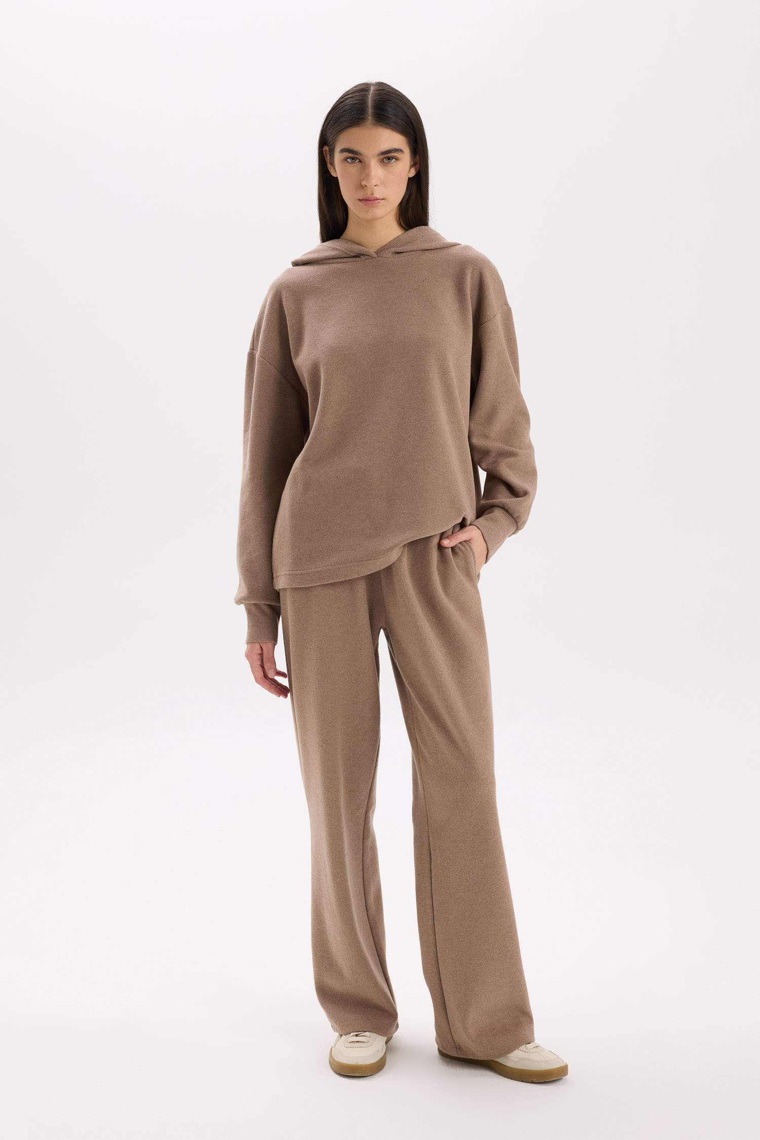 Wide Leg Geniş Bol Paça Beli Lastikli Bağcıklı Basic Düz Cepli Pantolon