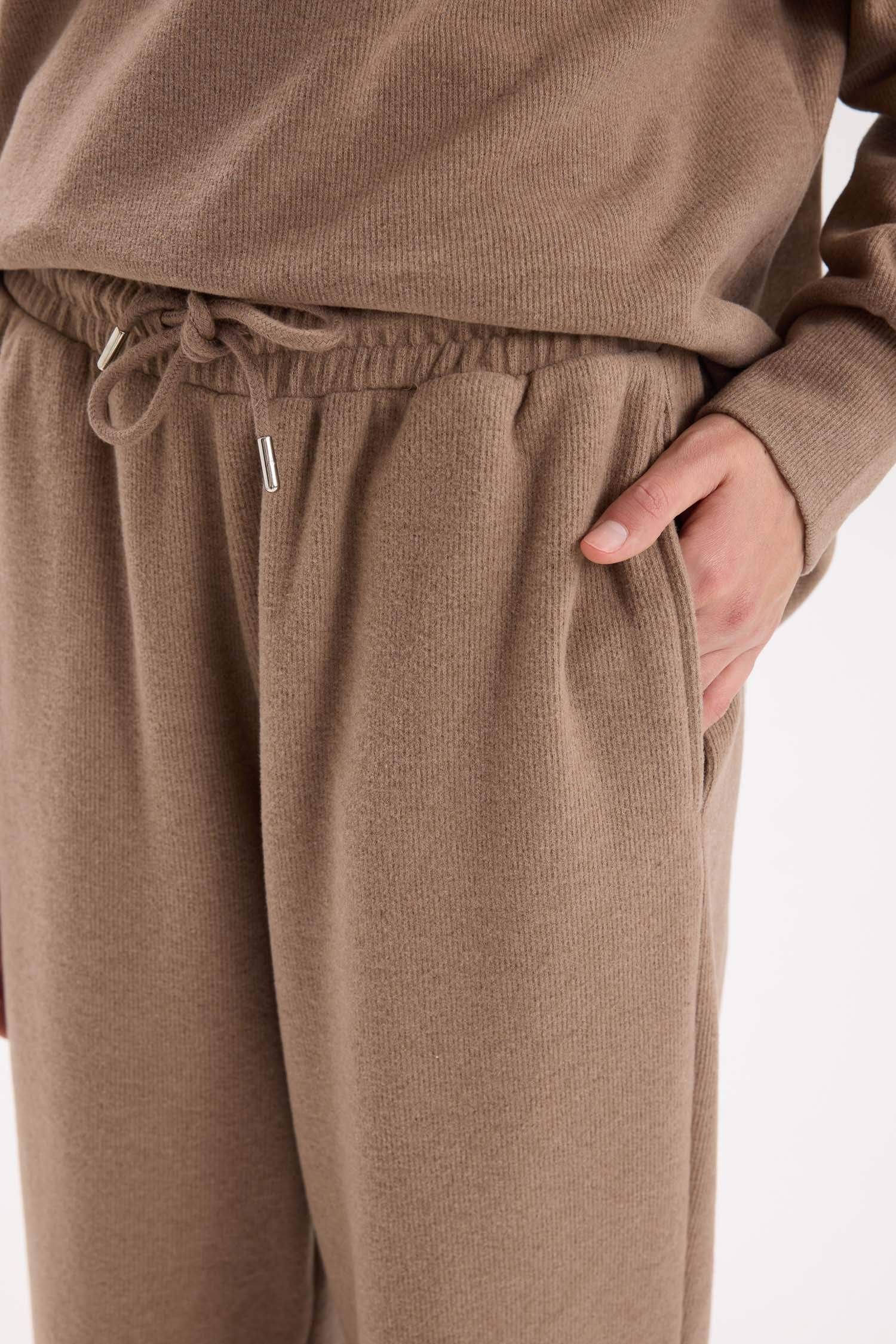 Wide Leg Geniş Bol Paça Beli Lastikli Bağcıklı Basic Düz Cepli Pantolon