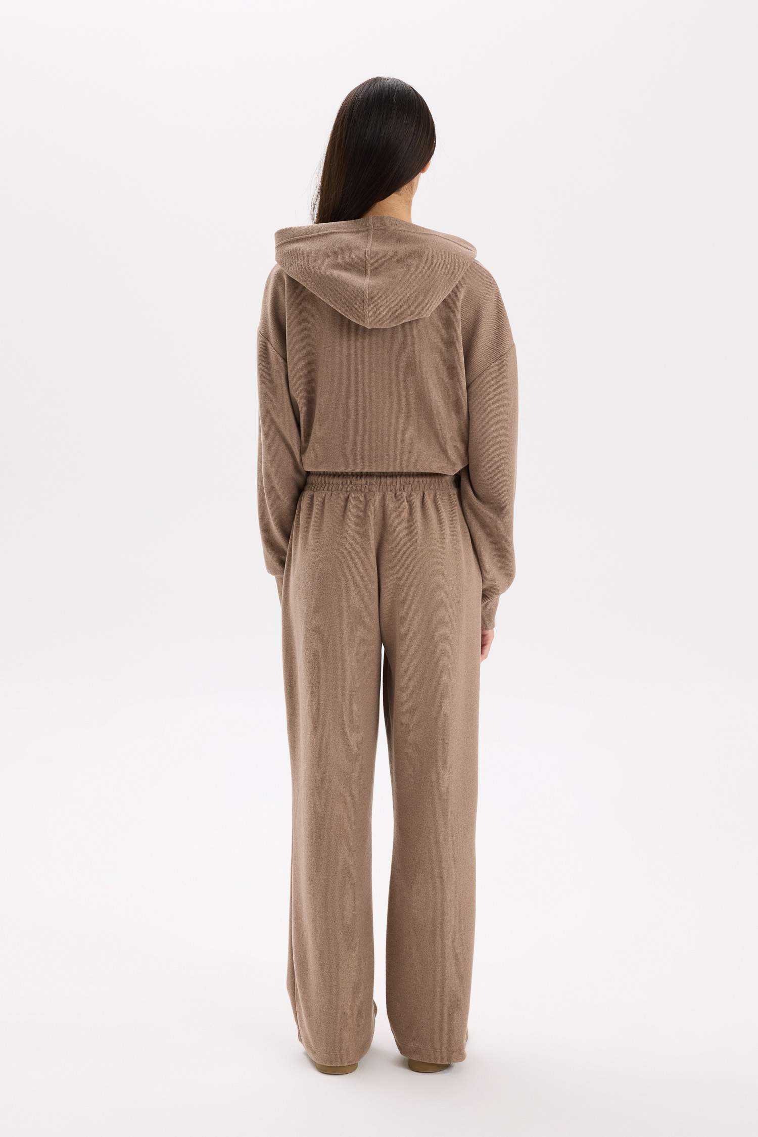 Wide Leg Geniş Bol Paça Beli Lastikli Bağcıklı Basic Düz Cepli Pantolon