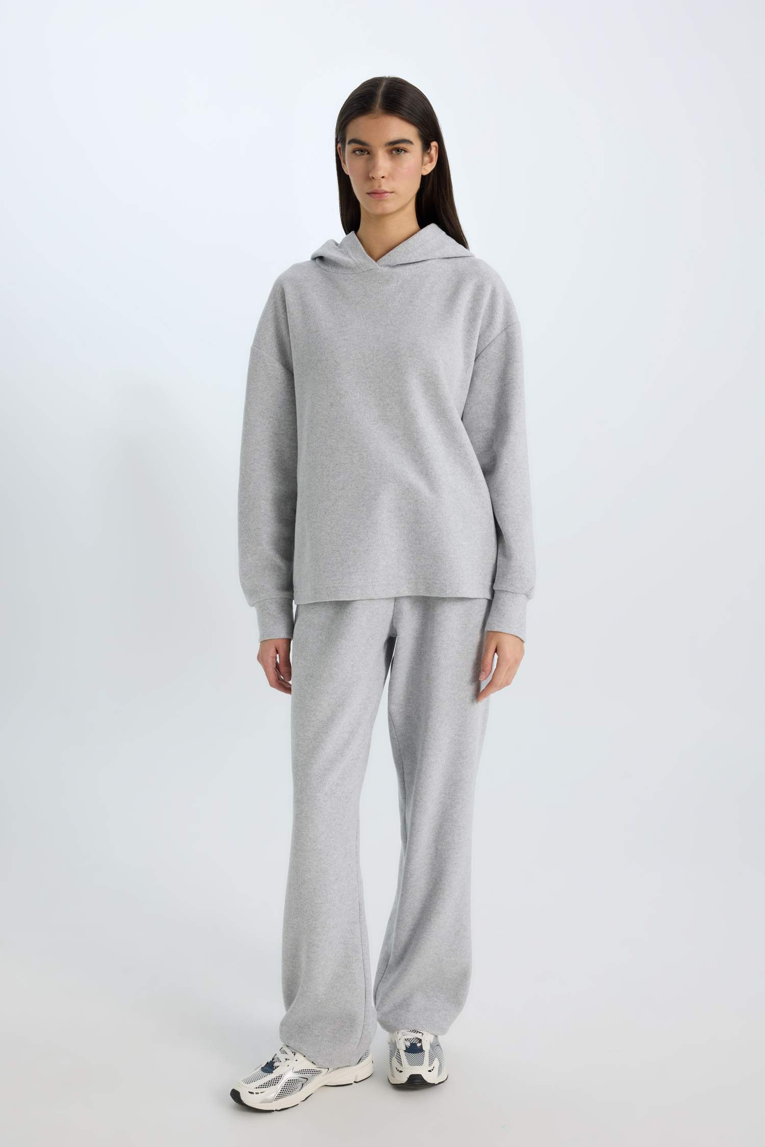 Wide Leg Kışlık Pantolon Geniş Bol Paça Beli Lastikli Bağcıklı Basic Düz Cepli