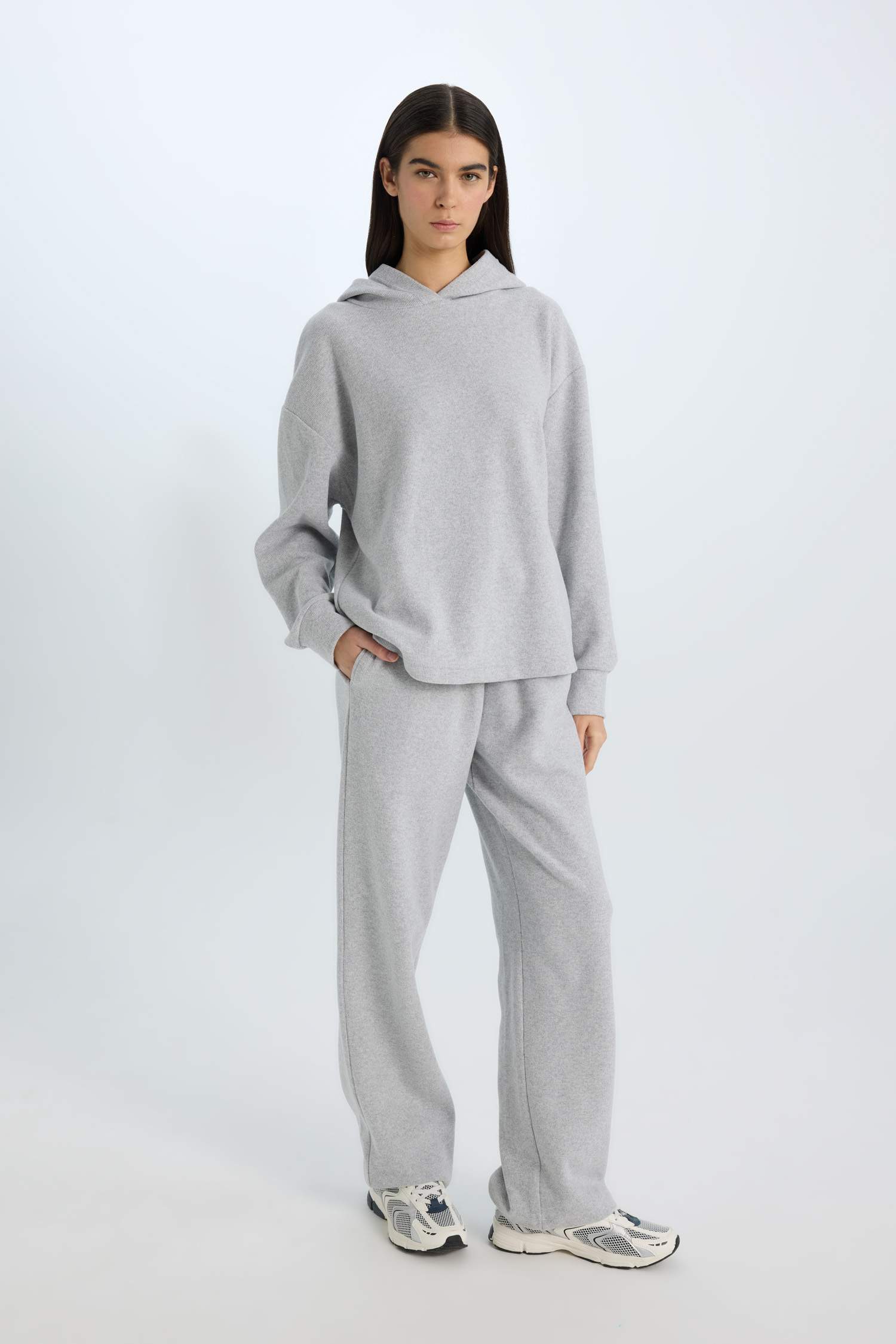 Wide Leg Kışlık Pantolon Geniş Bol Paça Beli Lastikli Bağcıklı Basic Düz Cepli