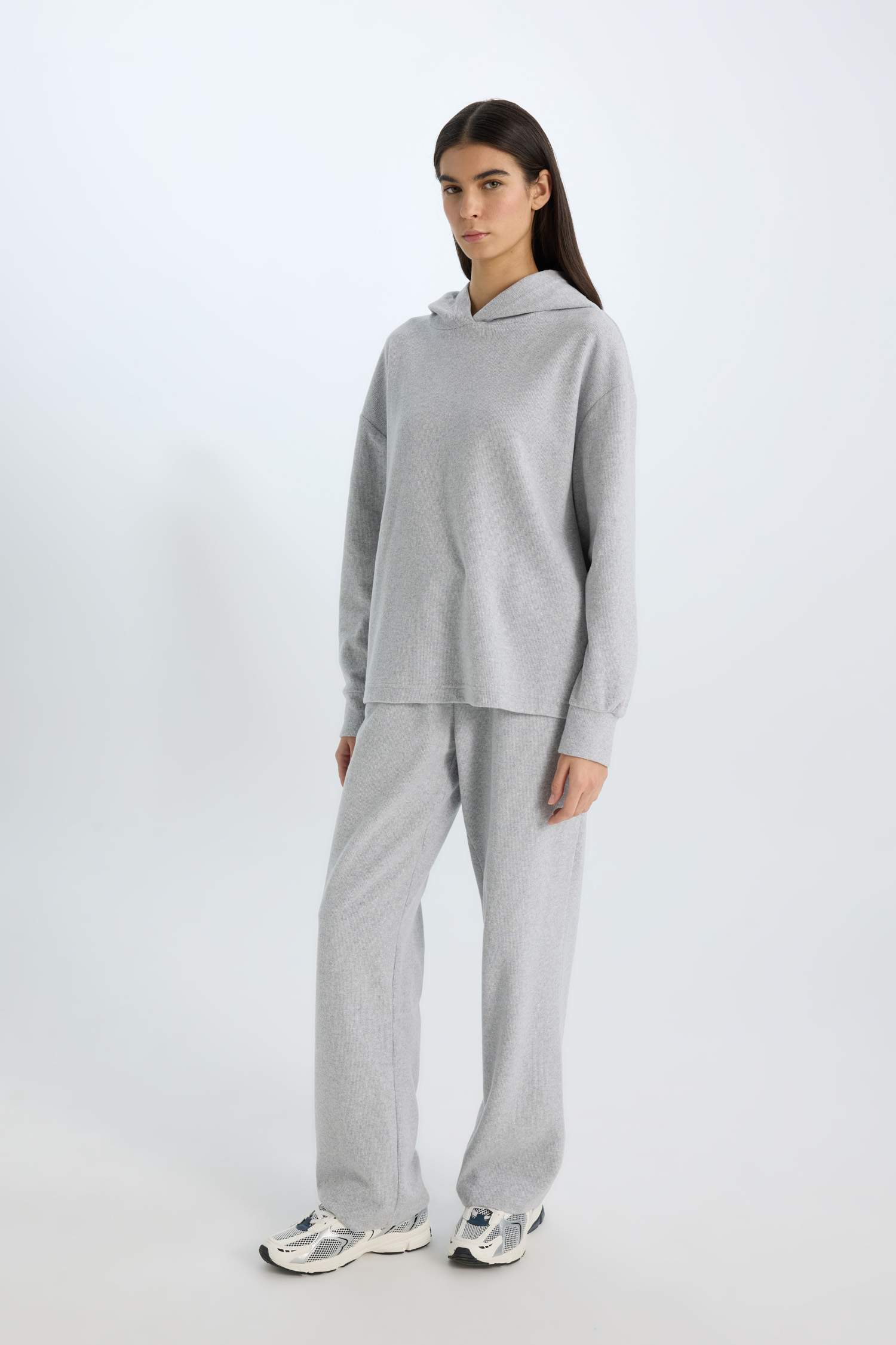 Wide Leg Kışlık Pantolon Geniş Bol Paça Beli Lastikli Bağcıklı Basic Düz Cepli