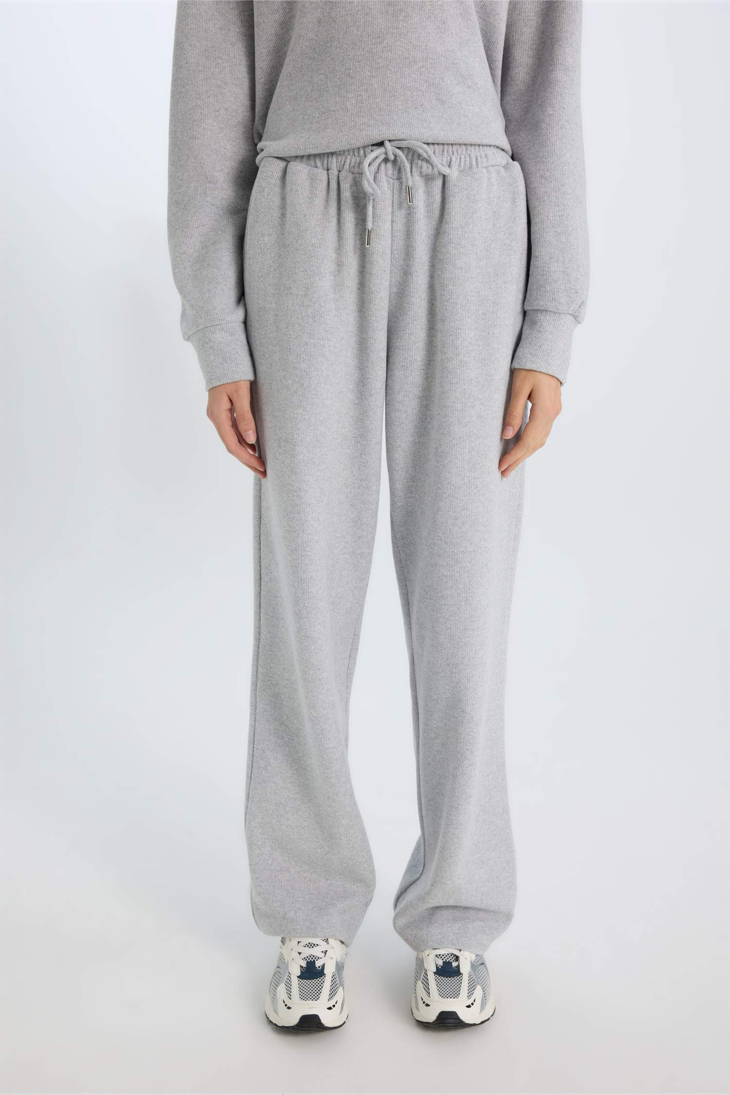 Wide Leg Kışlık Pantolon Geniş Bol Paça Beli Lastikli Bağcıklı Basic Düz Cepli