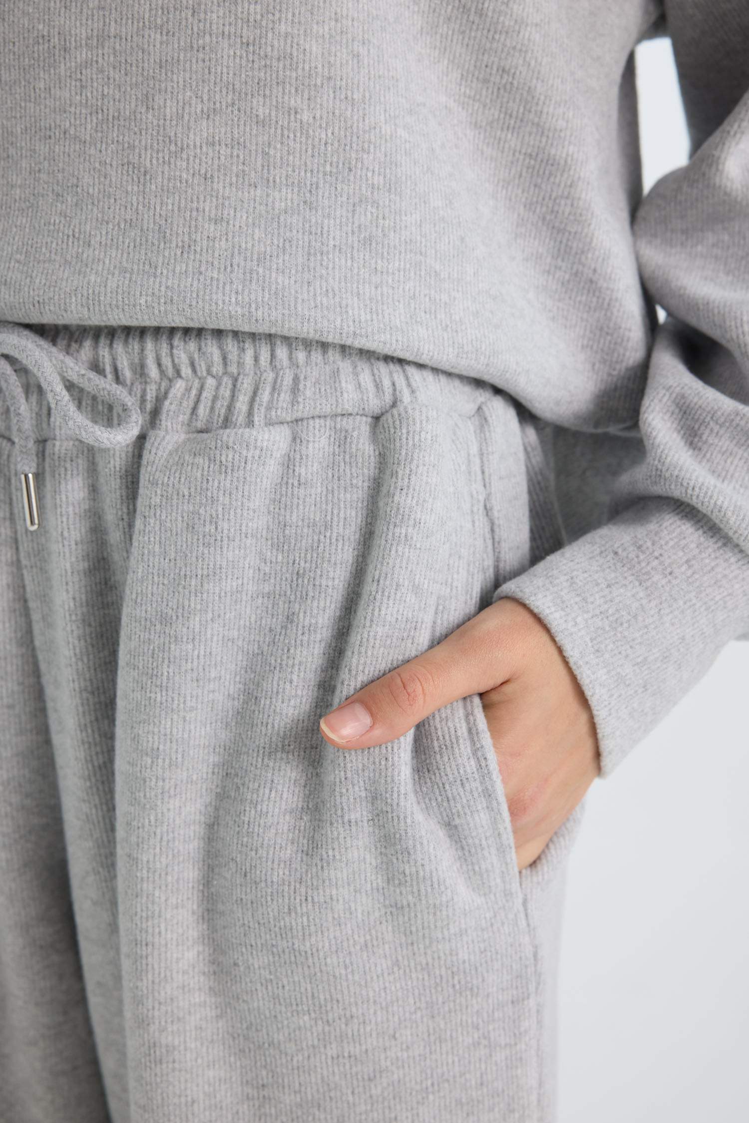 Wide Leg Kışlık Pantolon Geniş Bol Paça Beli Lastikli Bağcıklı Basic Düz Cepli