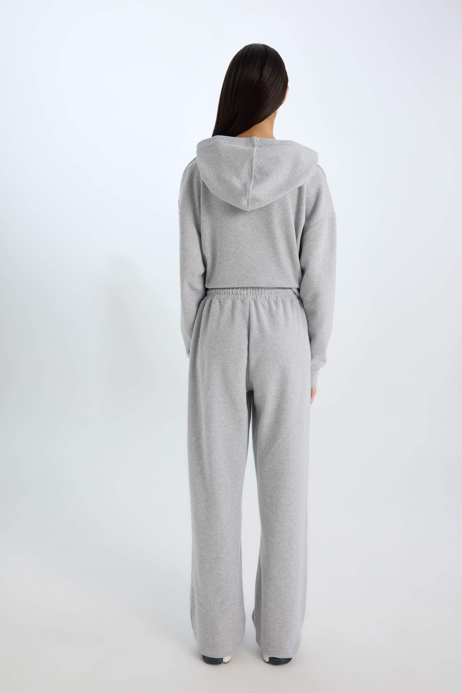 Wide Leg Kışlık Pantolon Geniş Bol Paça Beli Lastikli Bağcıklı Basic Düz Cepli