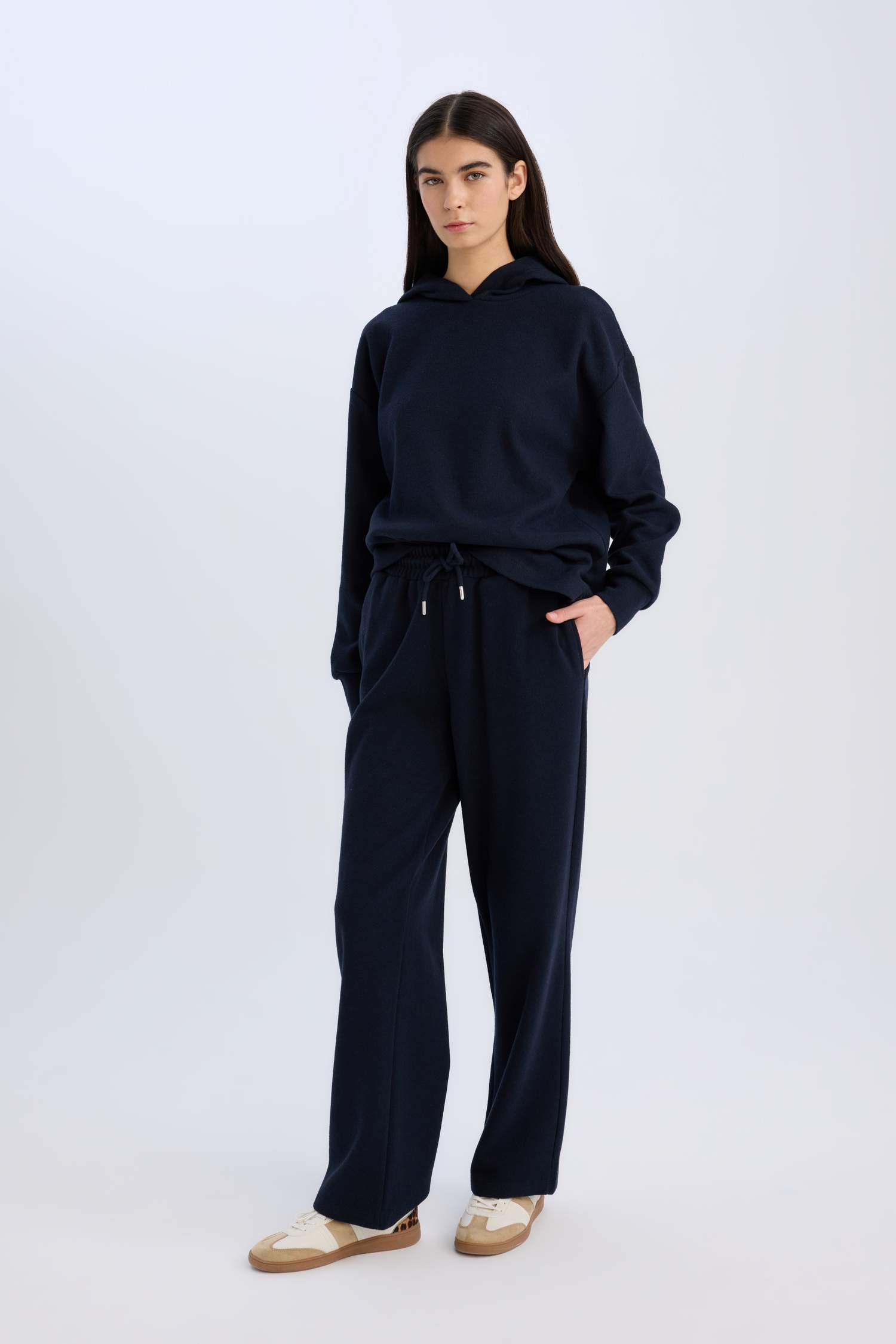 Wide Leg Elastic Waist Laced Basic Pocketed Trousers