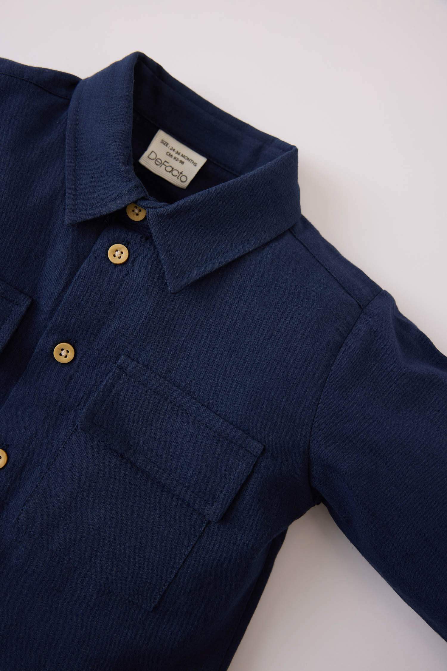 Baby Boy Crew Neck Flam Poplin Long Sleeve Shirt