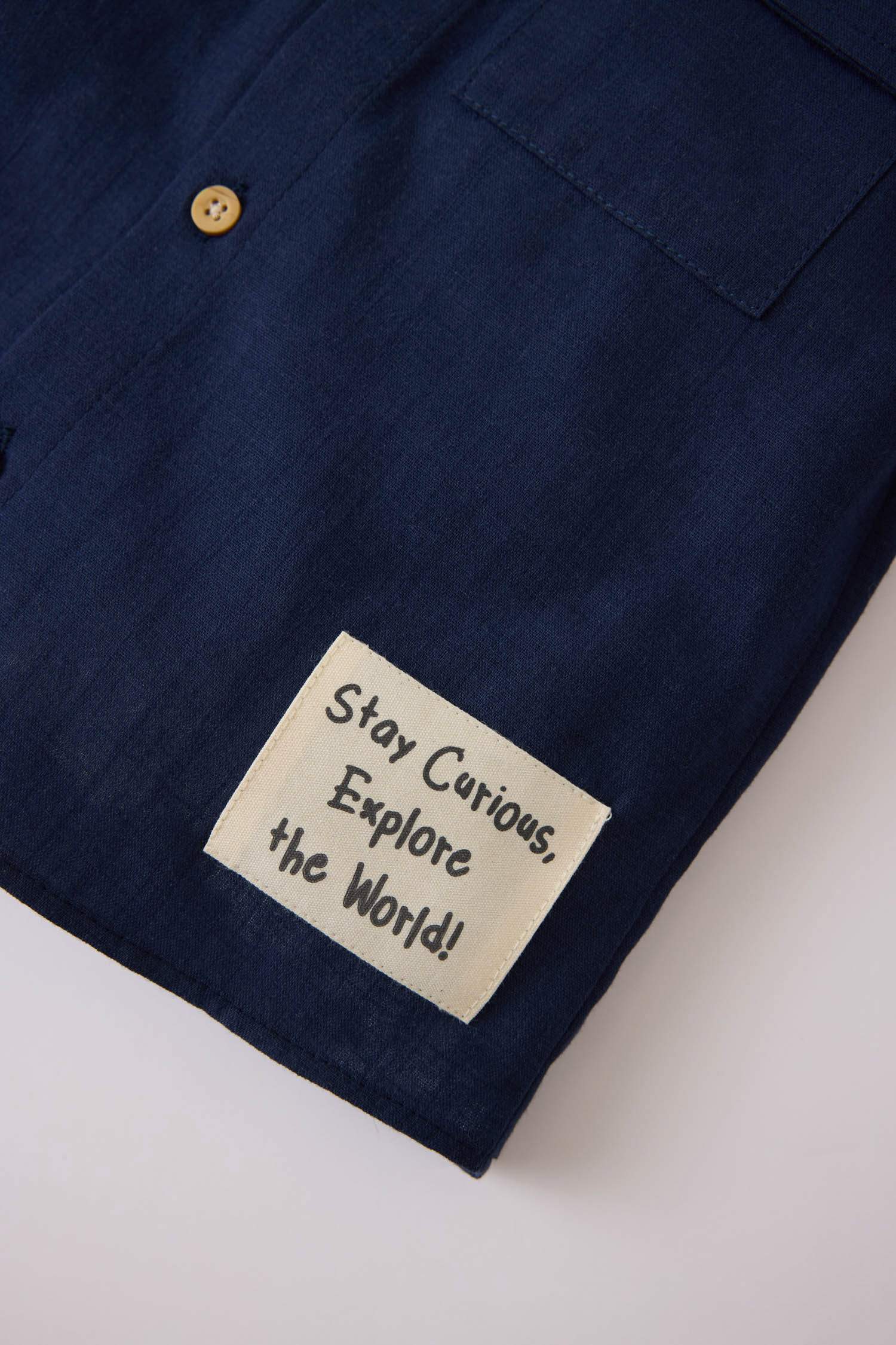 Baby Boy Crew Neck Flam Poplin Long Sleeve Shirt