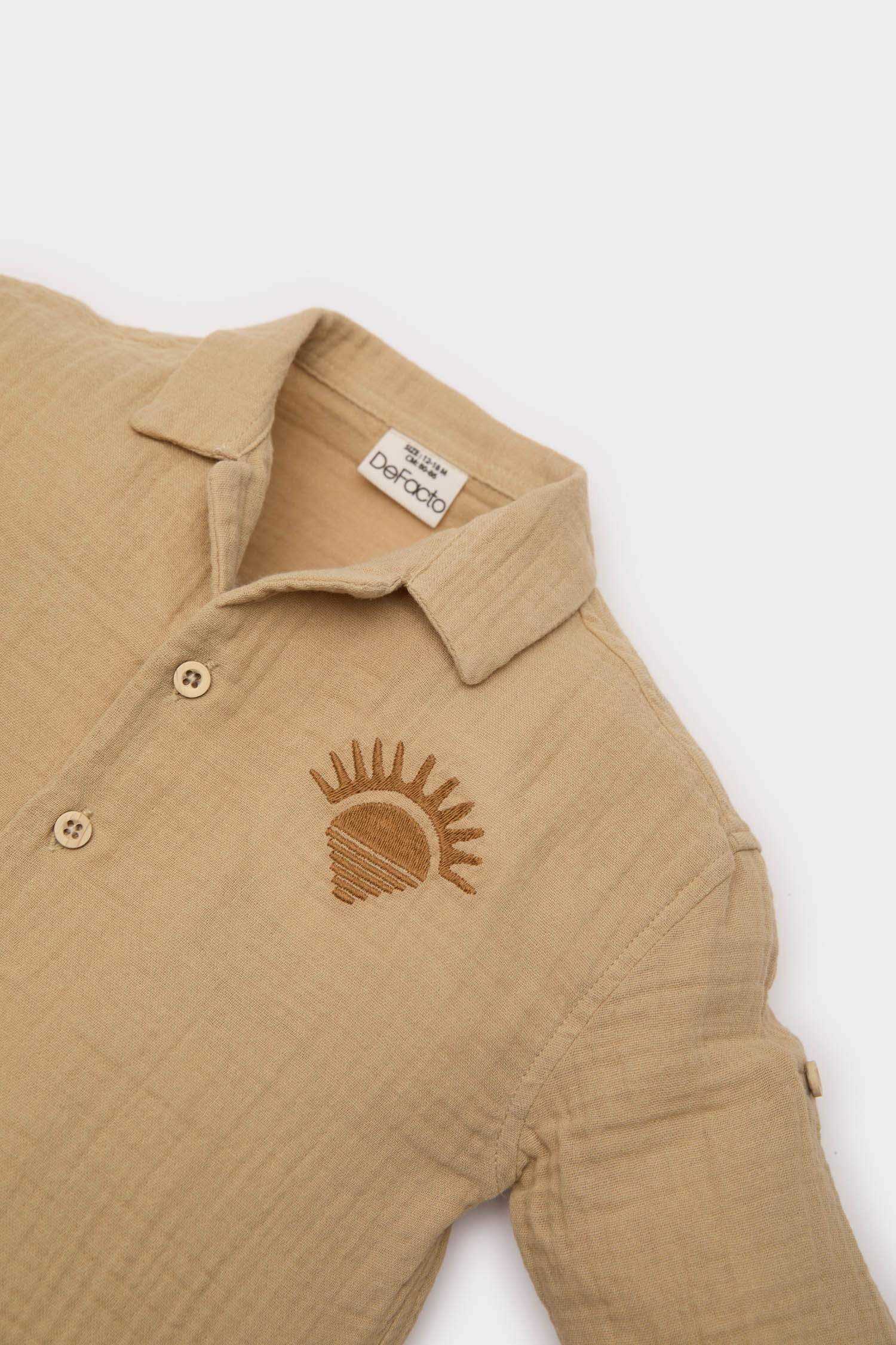 Erkek Bebek Nakışlı Müslin Uzun Kollu Gömlek