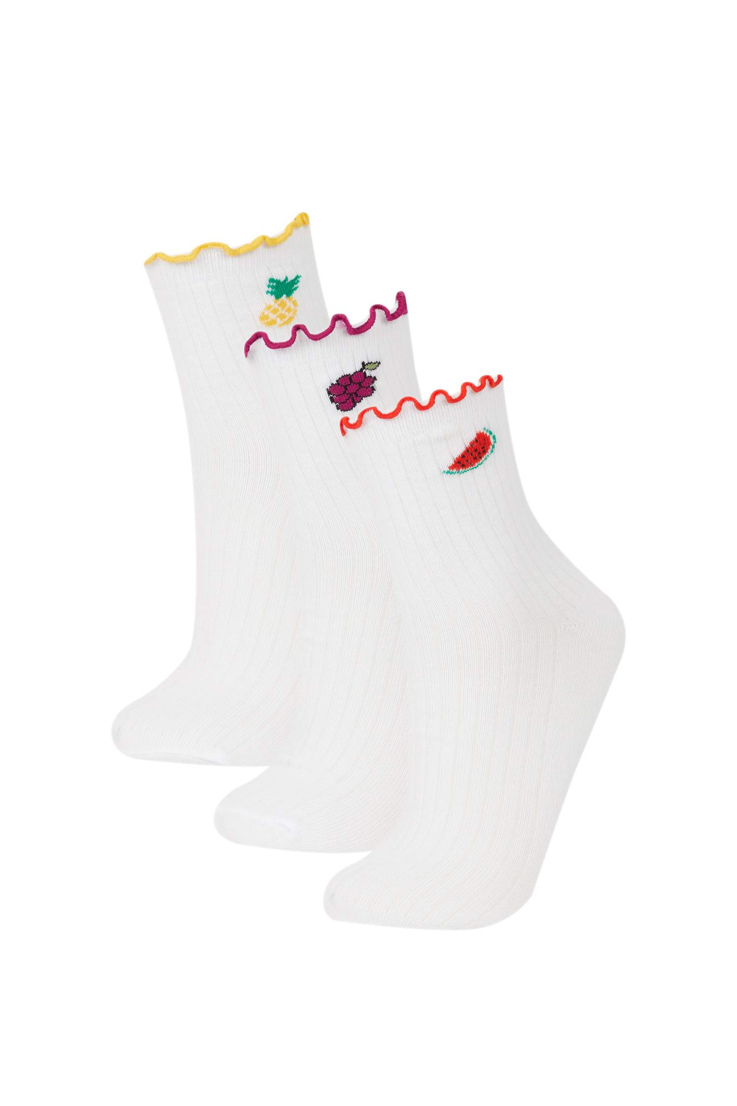 Kadın Fırfırlı 3'lü Pamuklu Soket Çorap