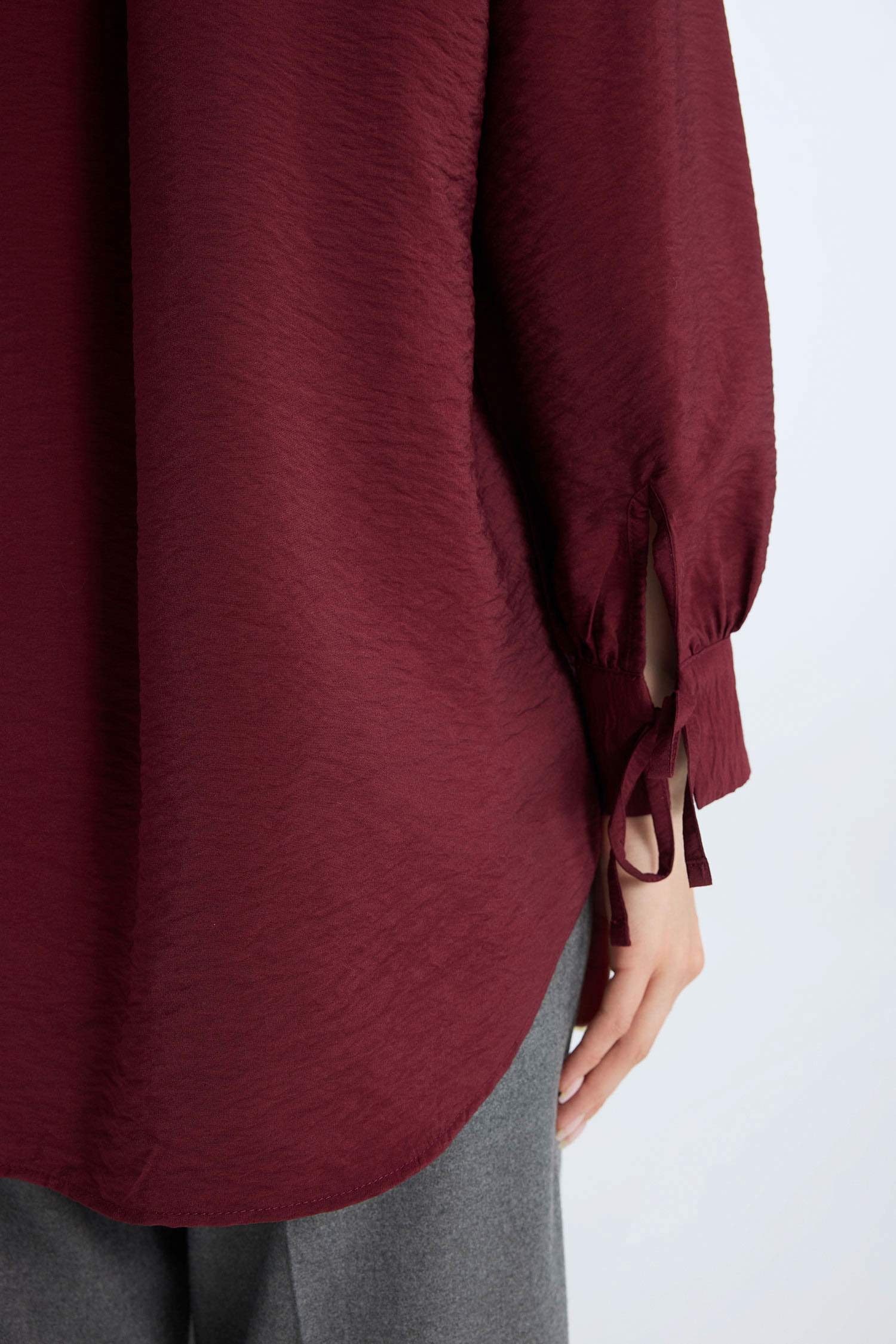 Relax Fit Gömlek Yaka Basic Düz Uzun Kollu Gömlek Tunik