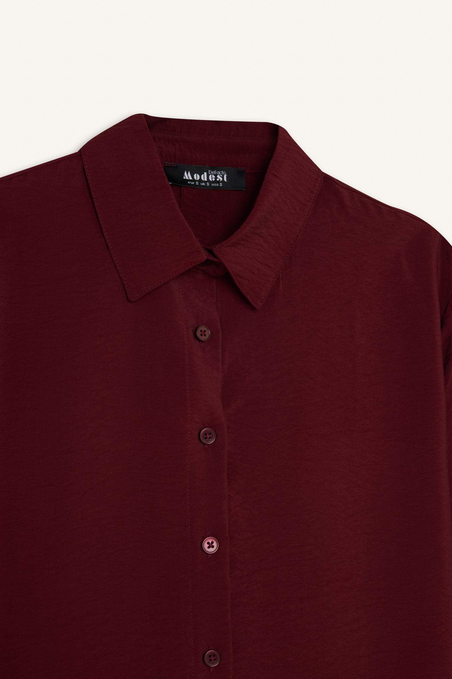 Relax Fit Gömlek Yaka Basic Düz Uzun Kollu Gömlek Tunik