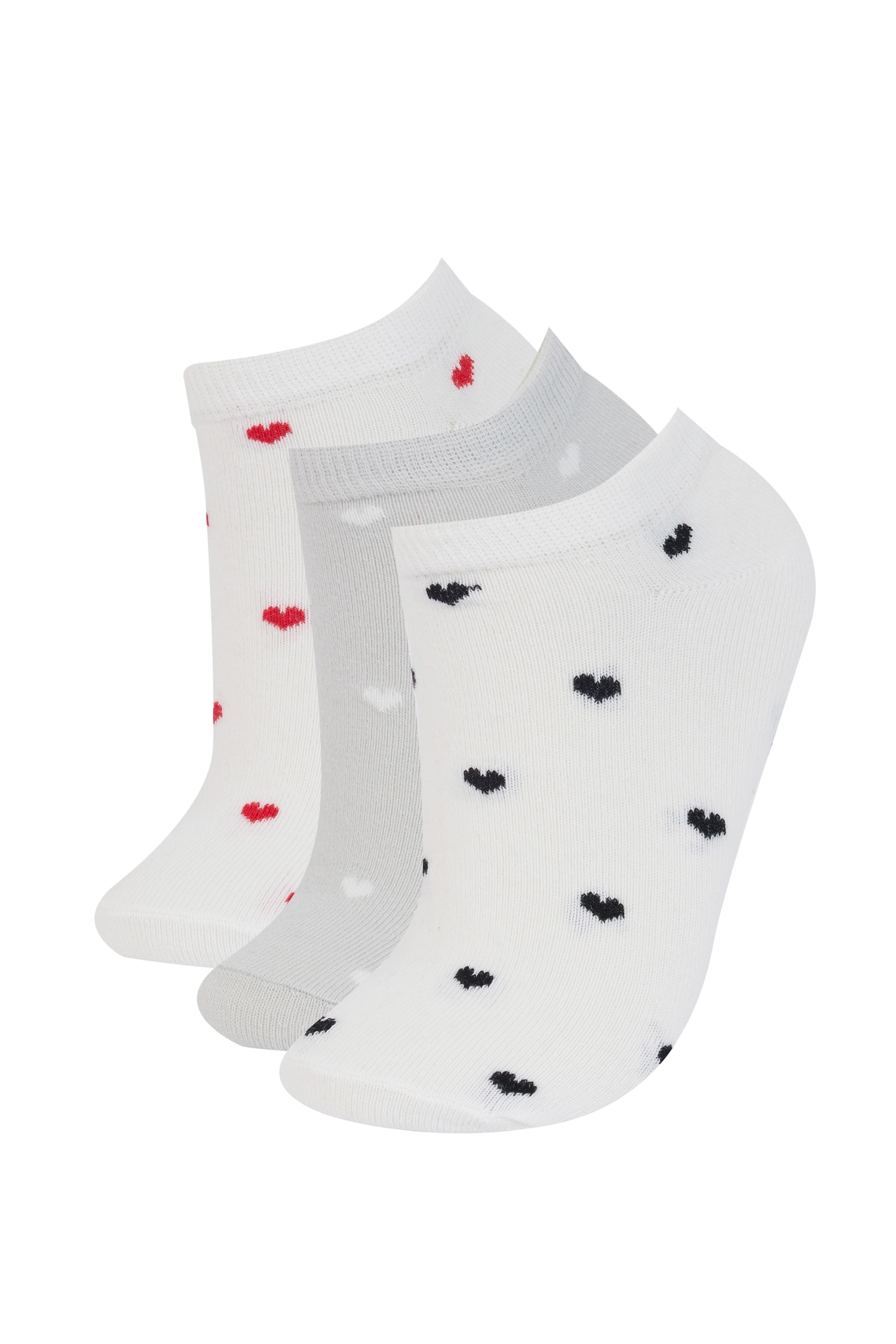 Lot de 3 paires de Chaussettes invisibles à motif cœurs en coton pour femme
