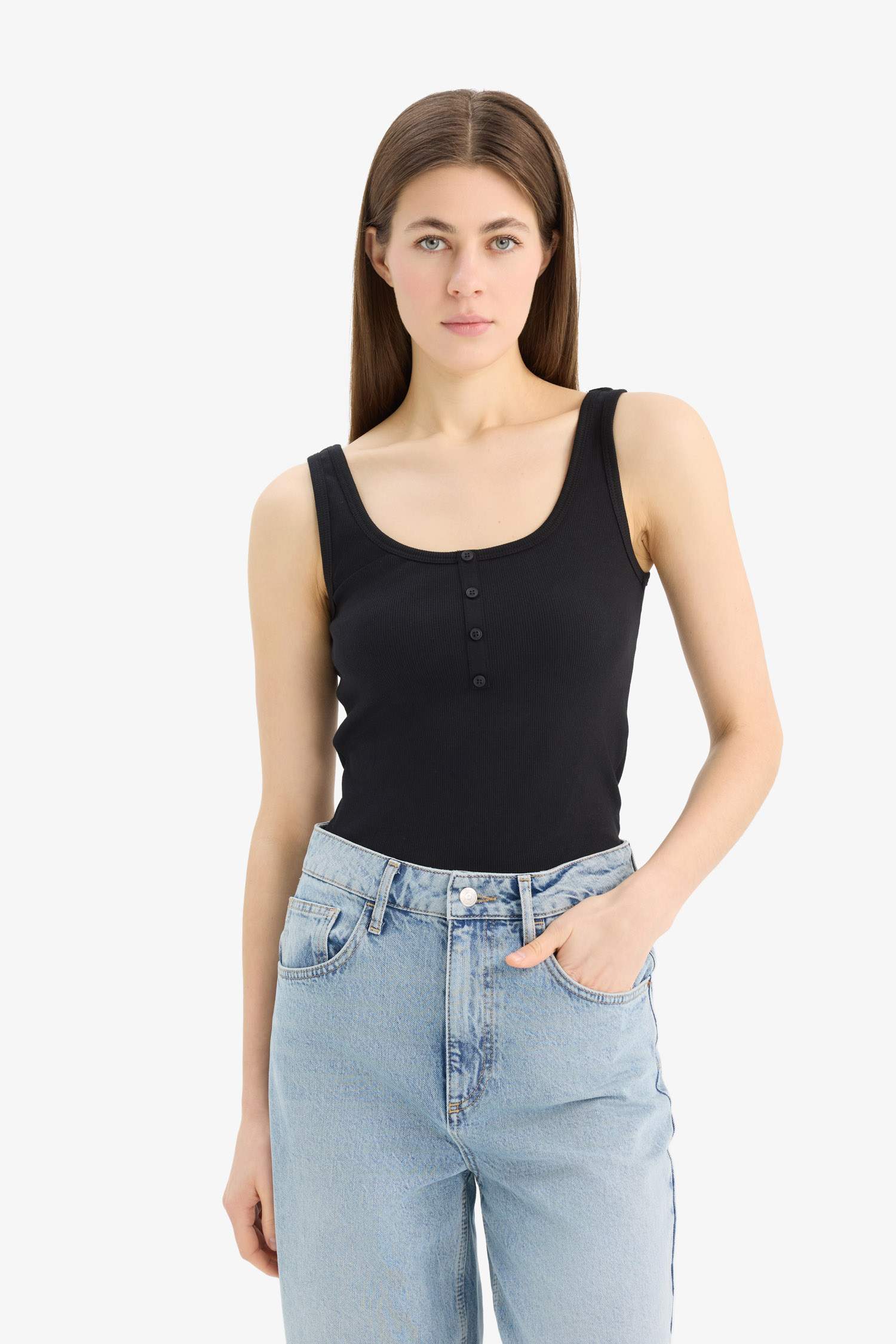 Slim Fit Dar Kesim Kare Yaka Fitilli Kaşkorse Atlet