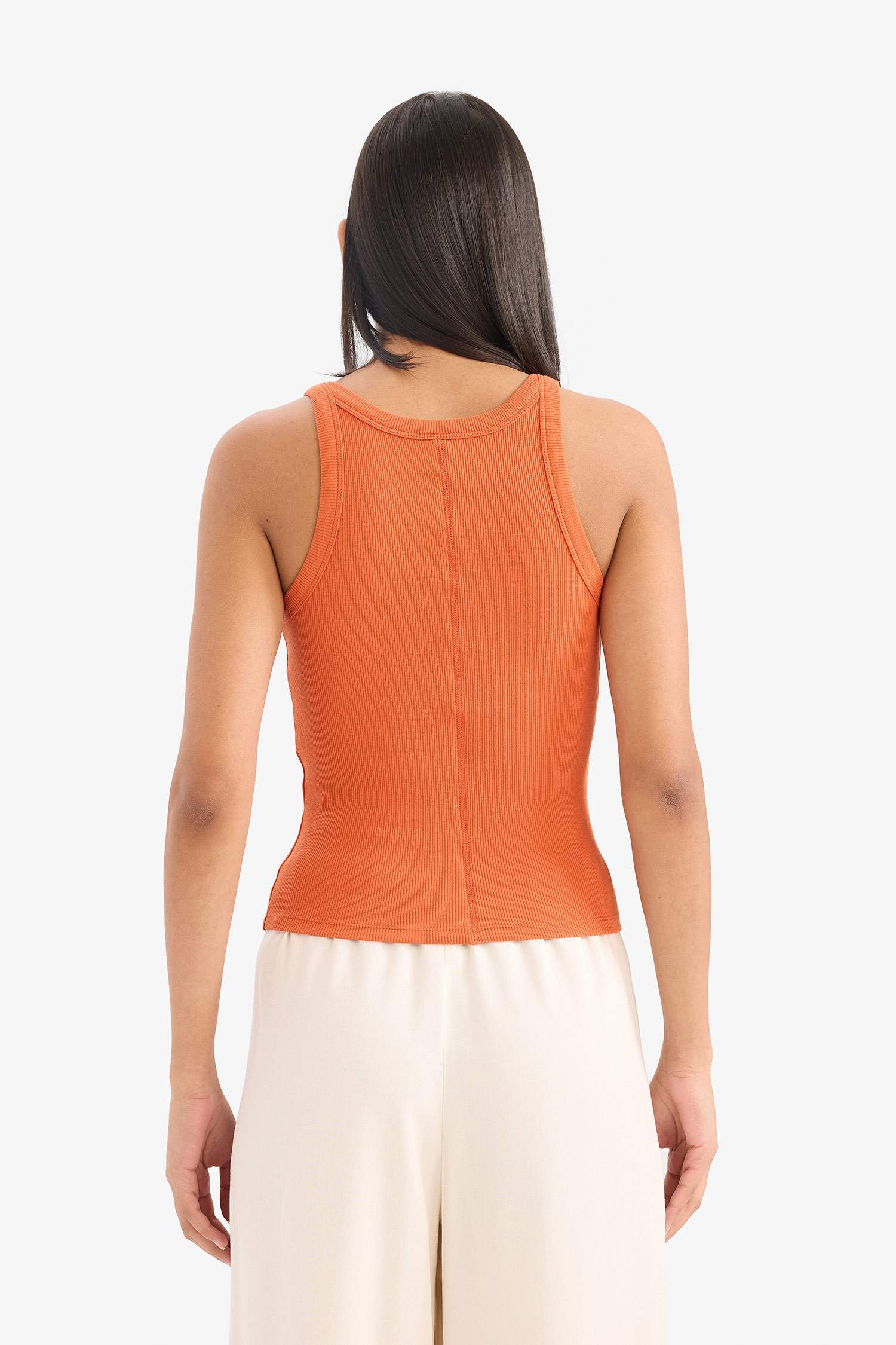 Slim Fit Dar Kesim Halter Yaka Basic Düz Fitilli Kaşkorse Atlet