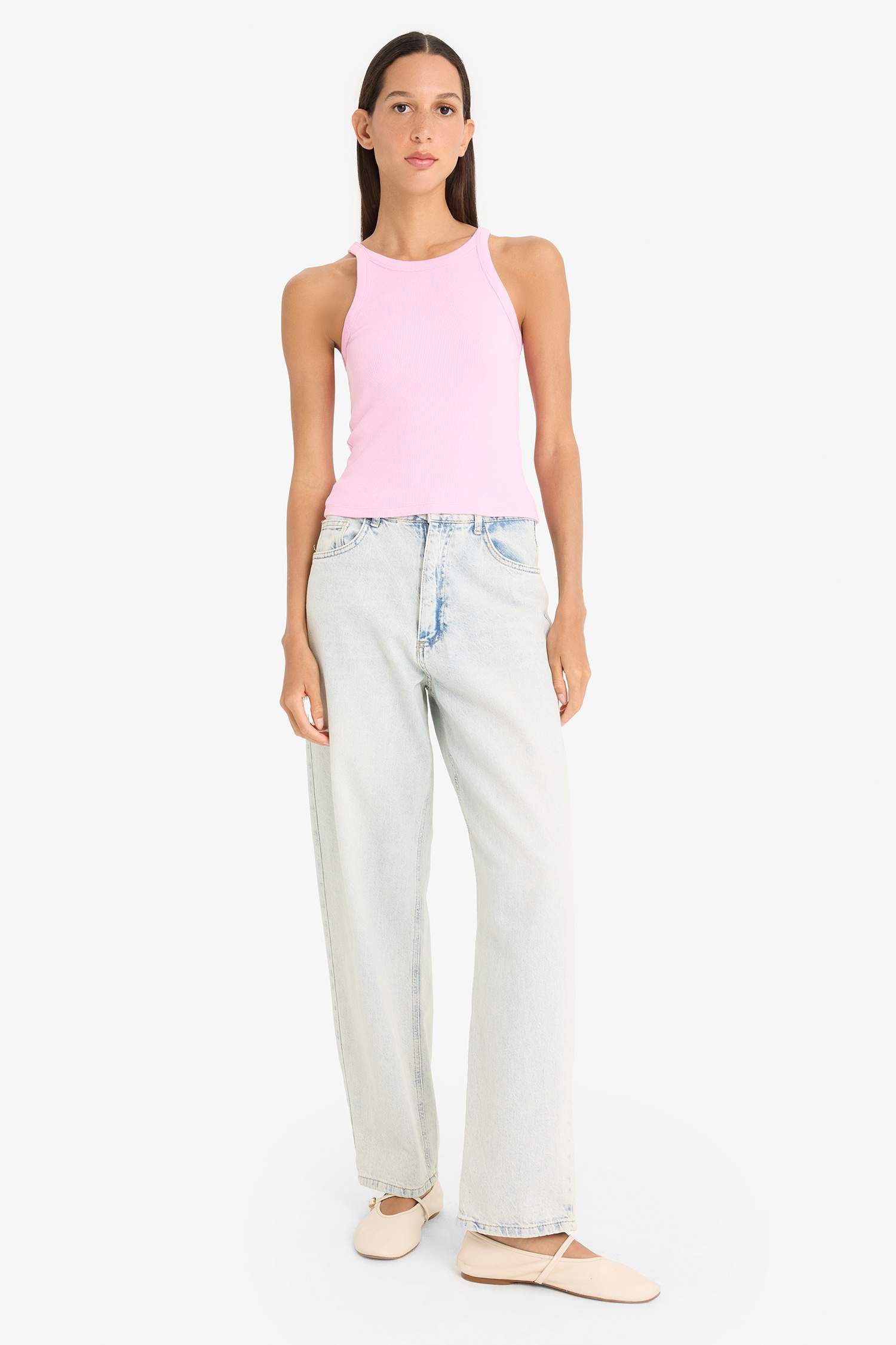 Slim Fit Dar Kesim Halter Yaka Basic Düz Fitilli Kaşkorse Atlet