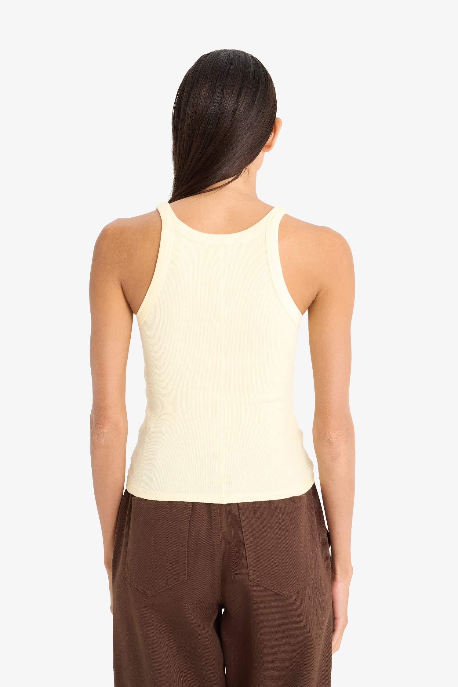 Slim Fit Dar Kesim Halter Yaka Basic Düz Fitilli Kaşkorse Atlet