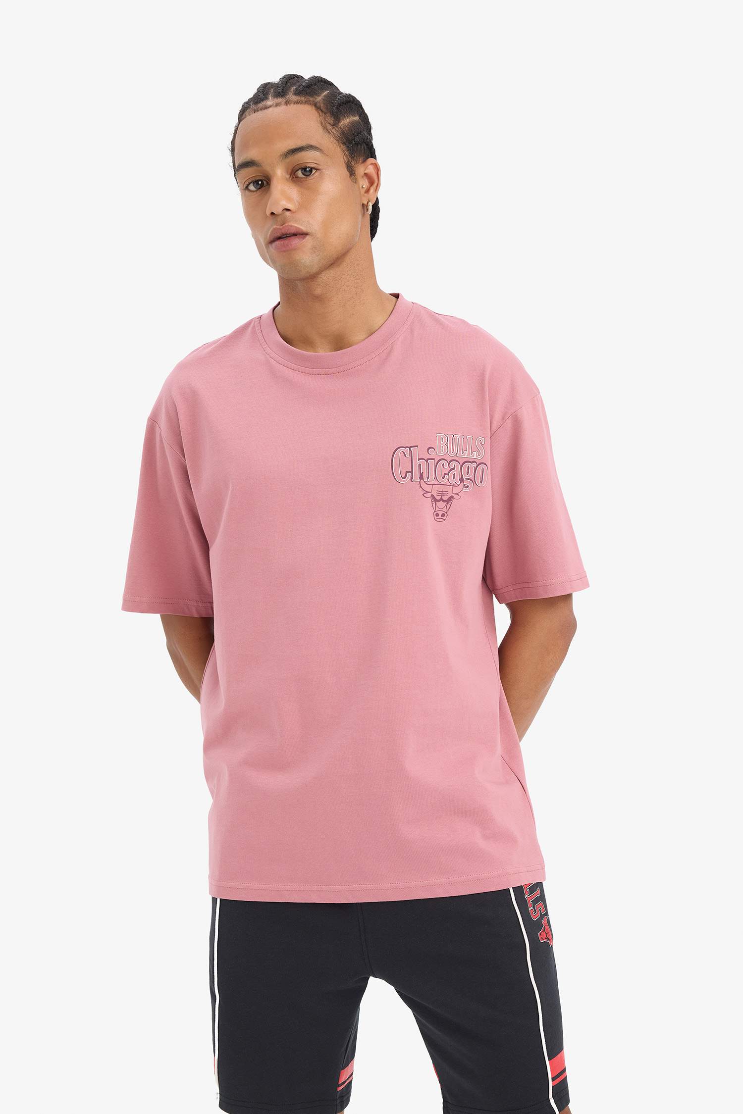 DeFactoFit NBA Chicago Bulls Boxy Fit Crew Neck Back Printed T-Shirt