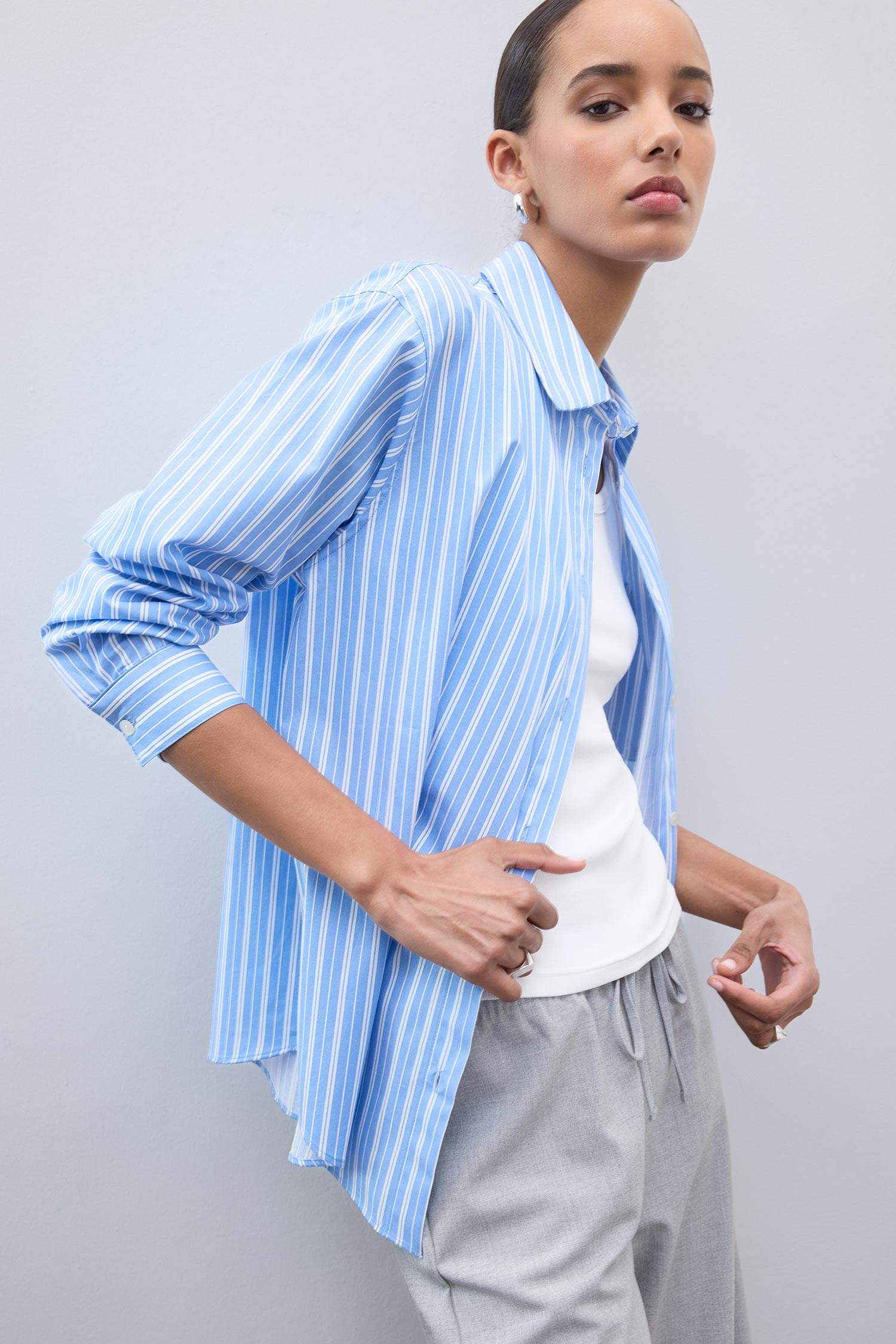 Chemise oversize rayée en popeline à manches longues