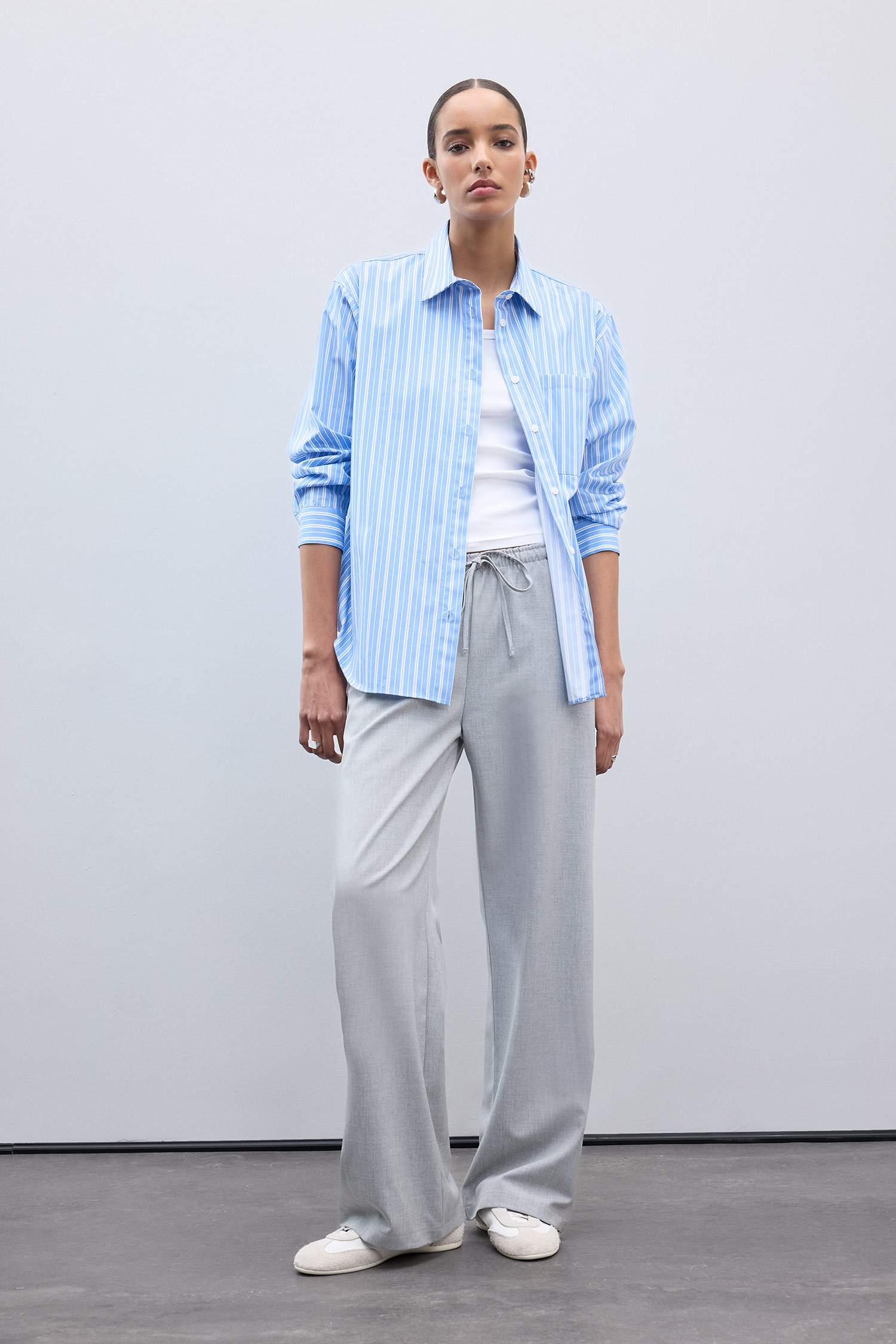 Chemise oversize rayée en popeline à manches longues