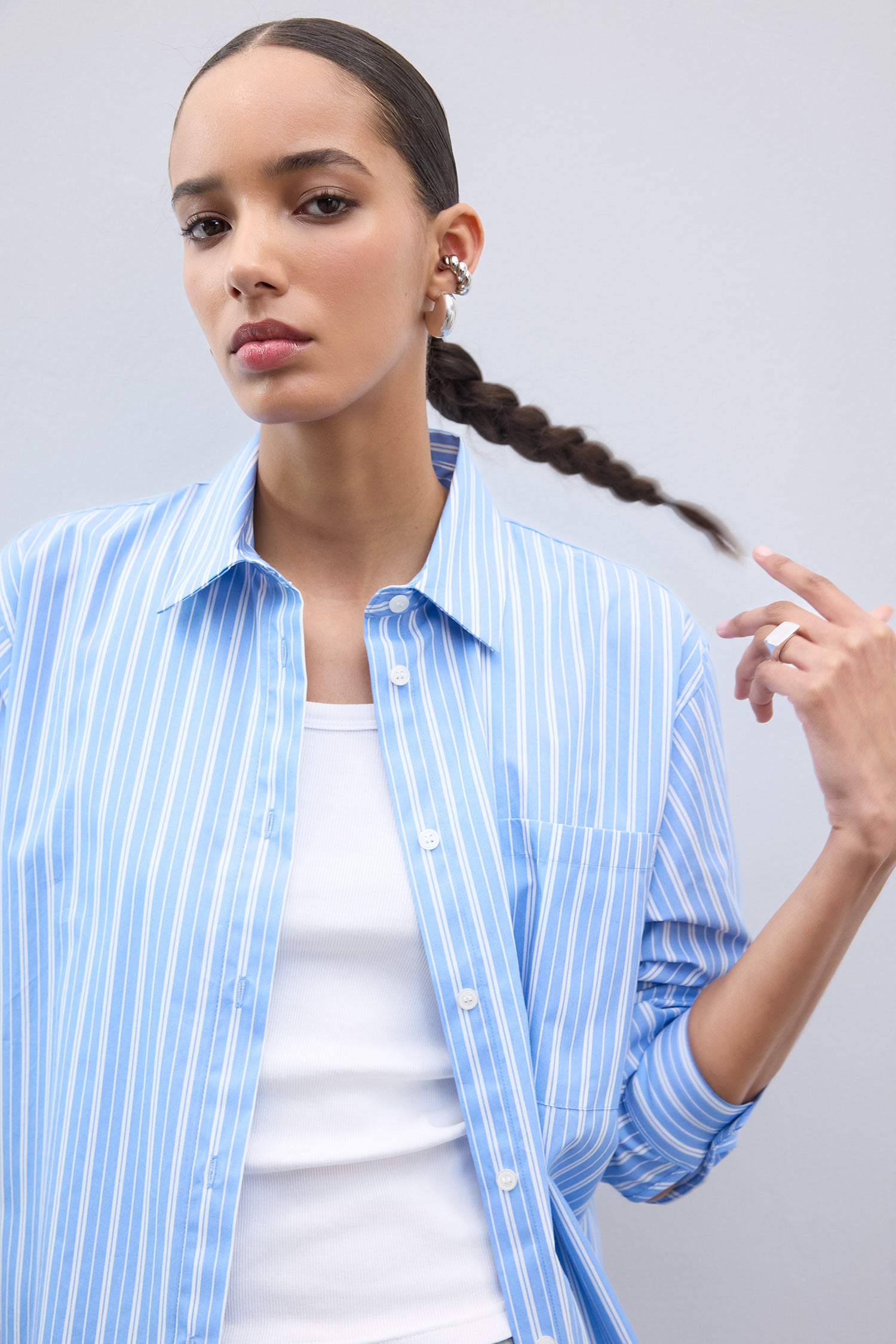 Chemise oversize rayée en popeline à manches longues