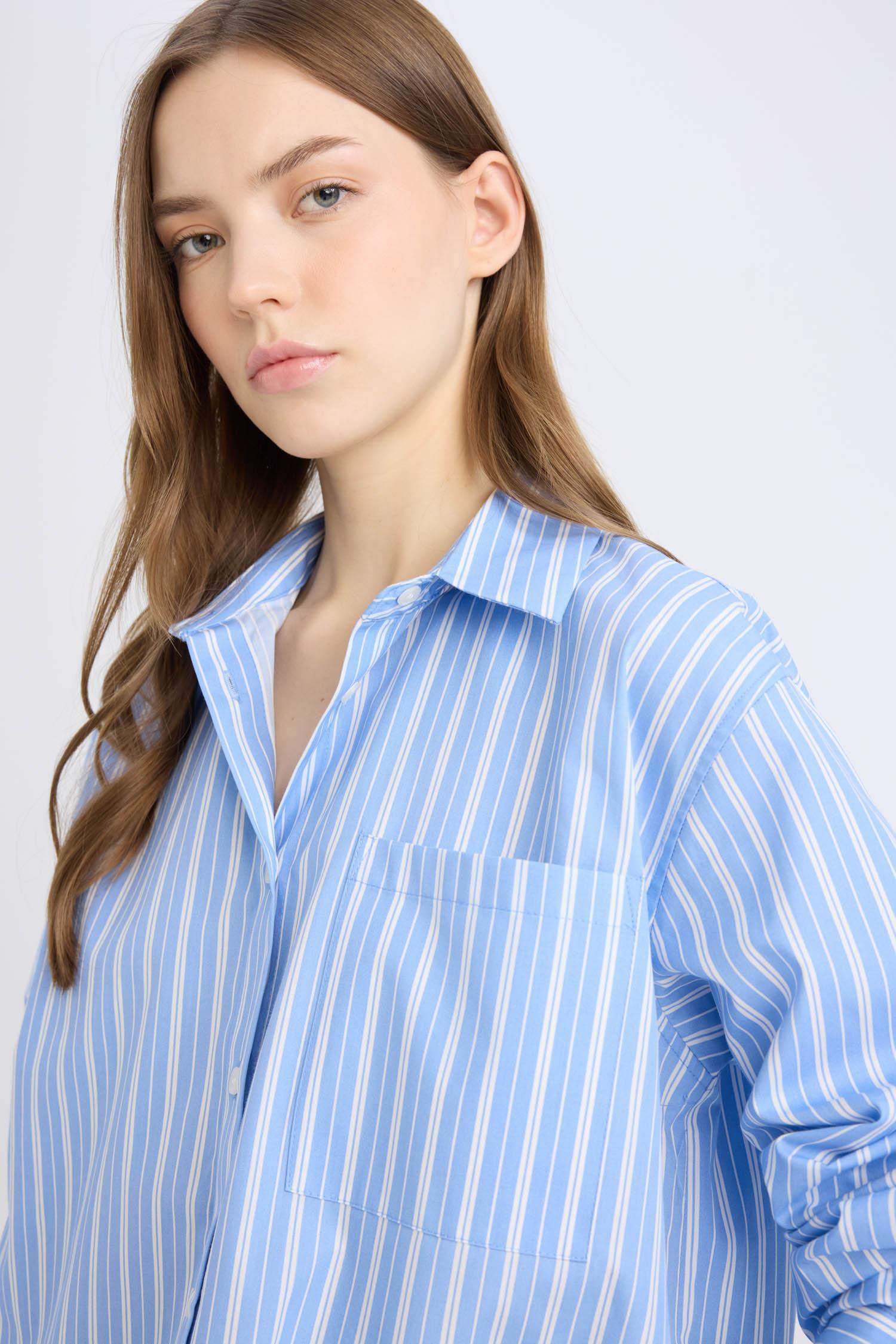 Chemise oversize rayée en popeline à manches longues