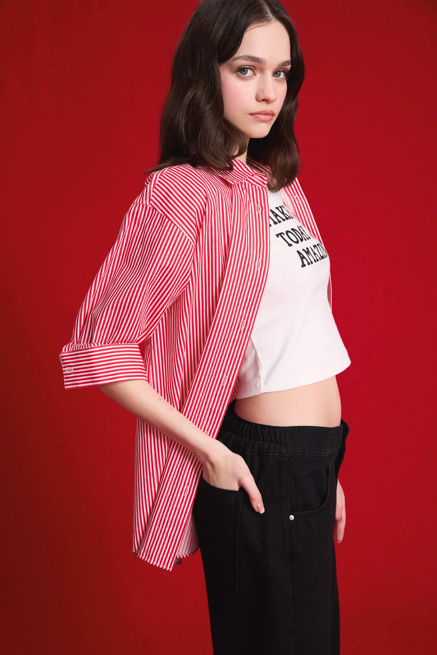 Chemise oversize rayée en popeline à manches longues