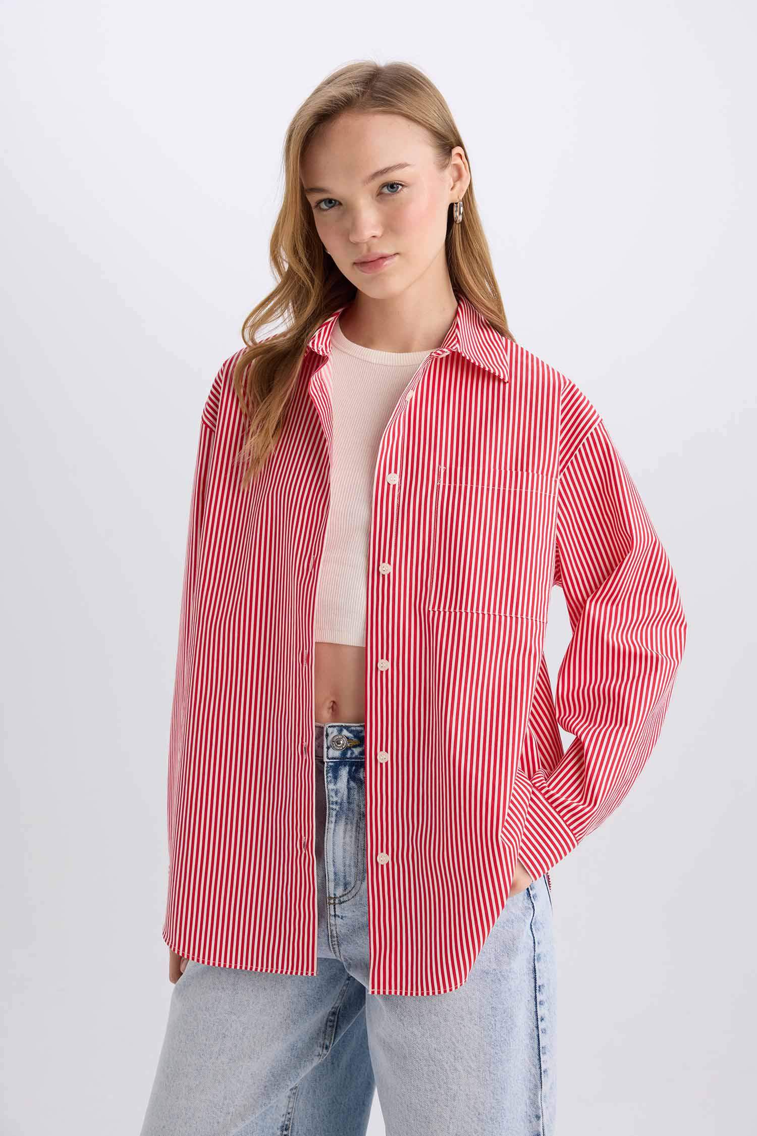 Chemise oversize rayée en popeline à manches longues