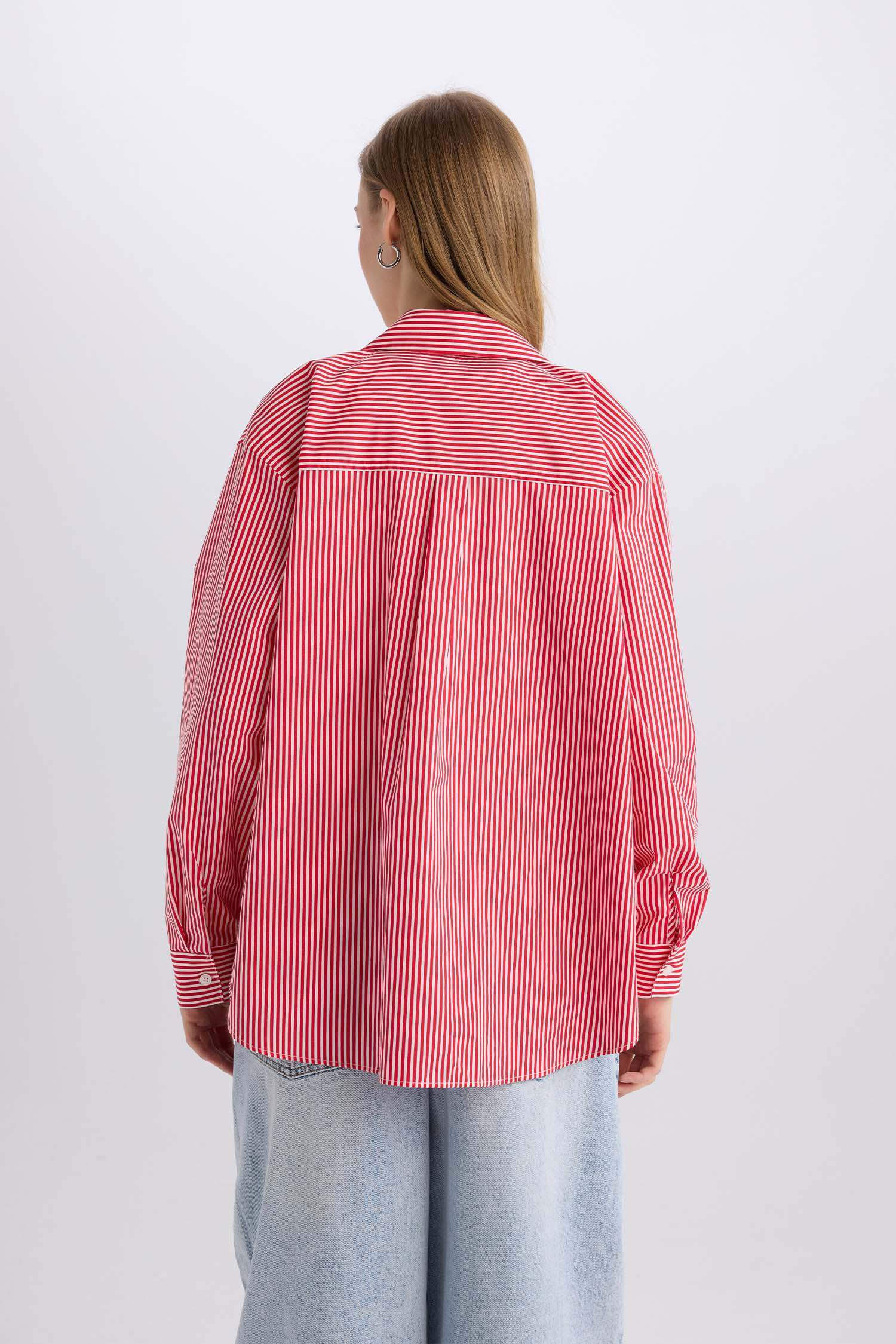 Chemise oversize rayée en popeline à manches longues