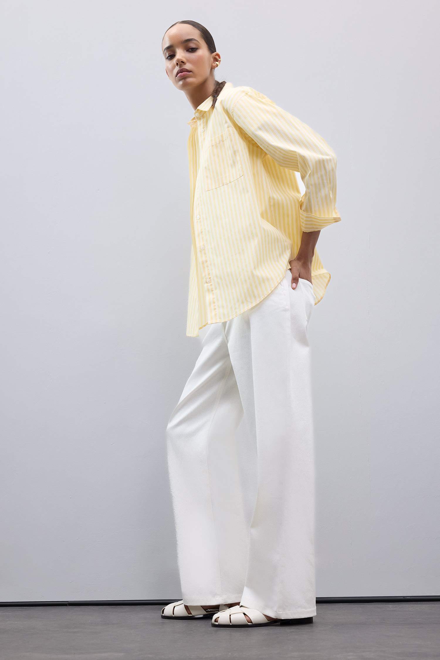 Oversize Geniş Kalıp Çizgili Poplin Uzun Kollu Gömlek