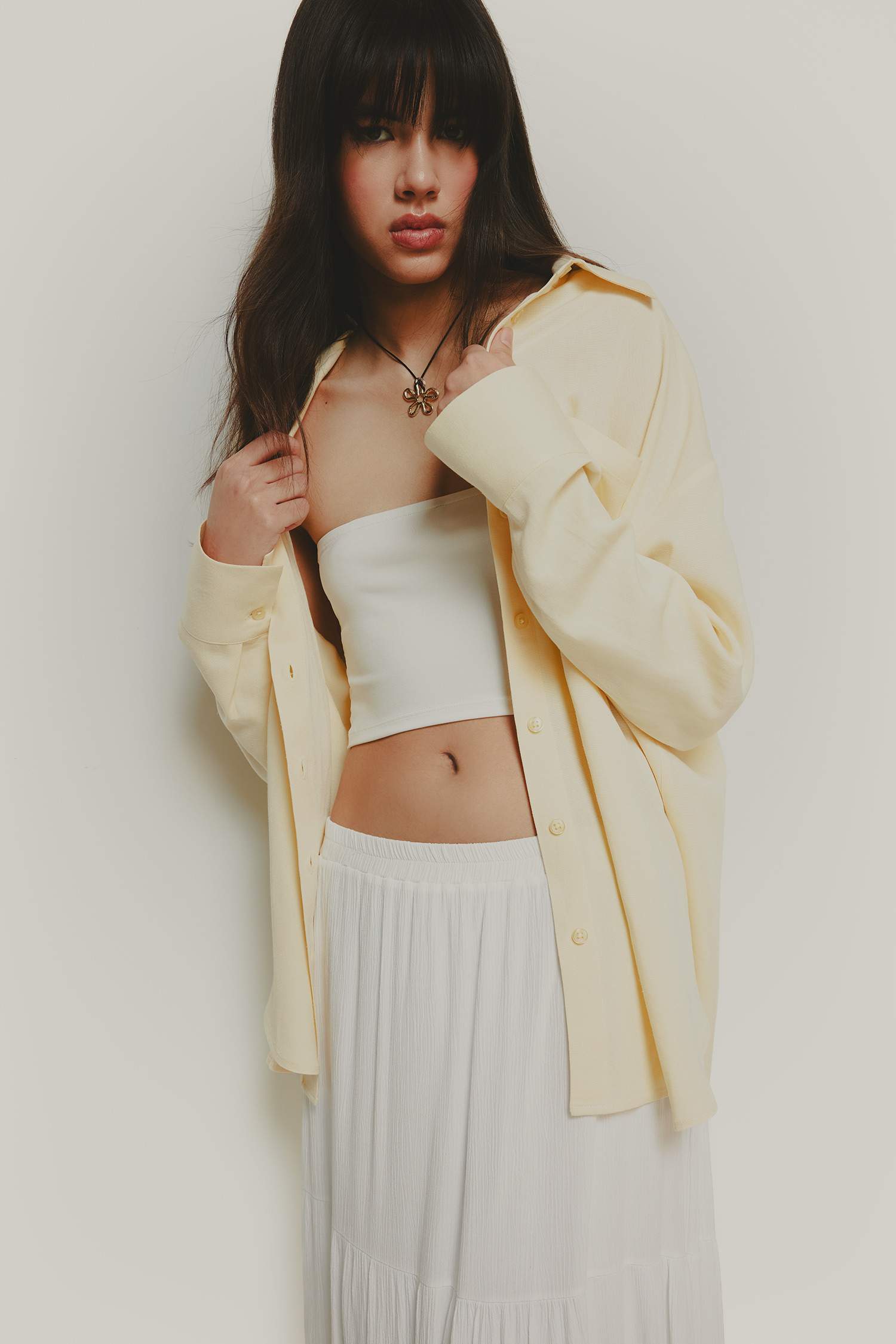 Рубашка с длинными рукавами из льняной смеси, оверсайз