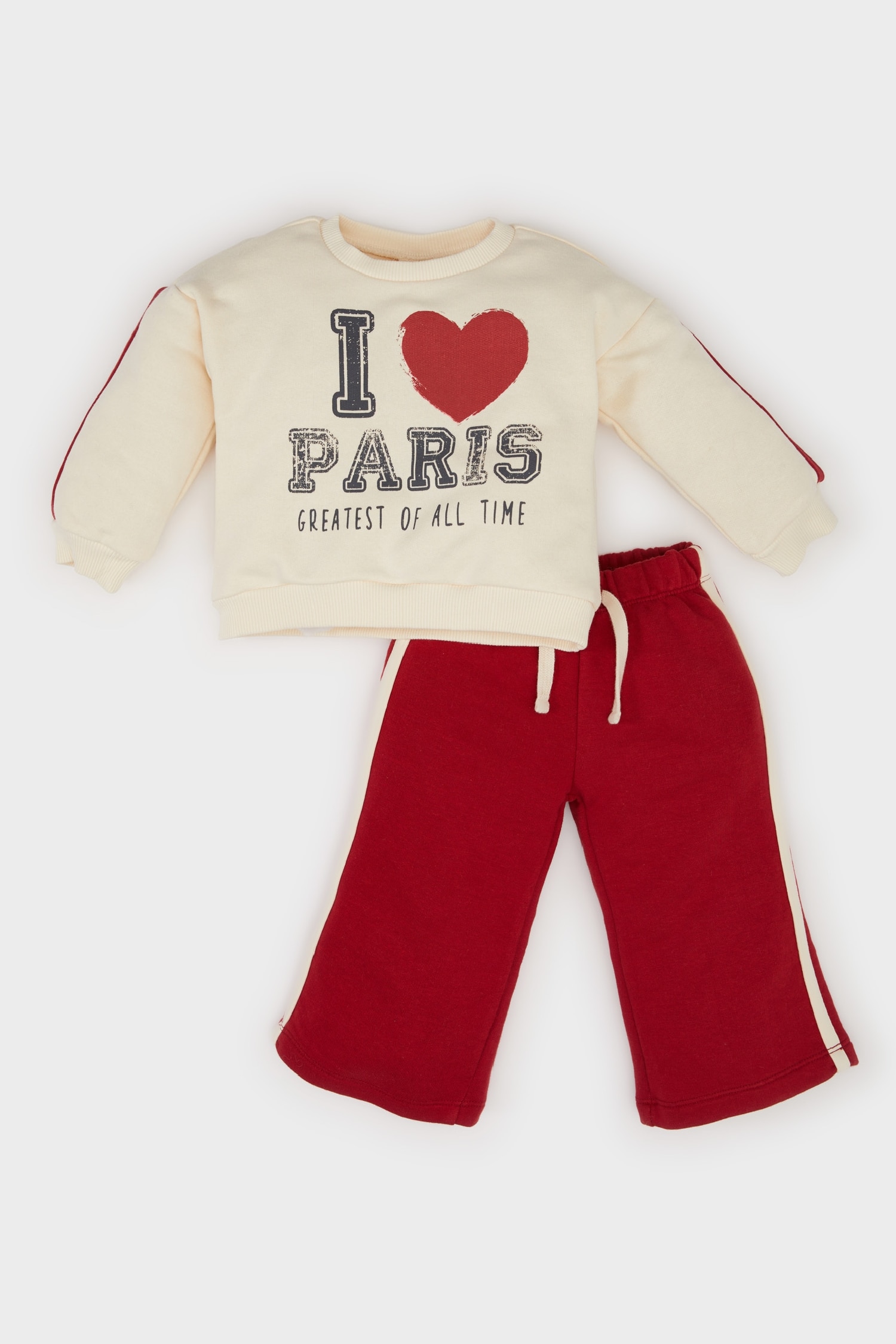 طقم بنات من قطعتين سويت شرت بطبعة شعار برقبة مستديرة و سروال