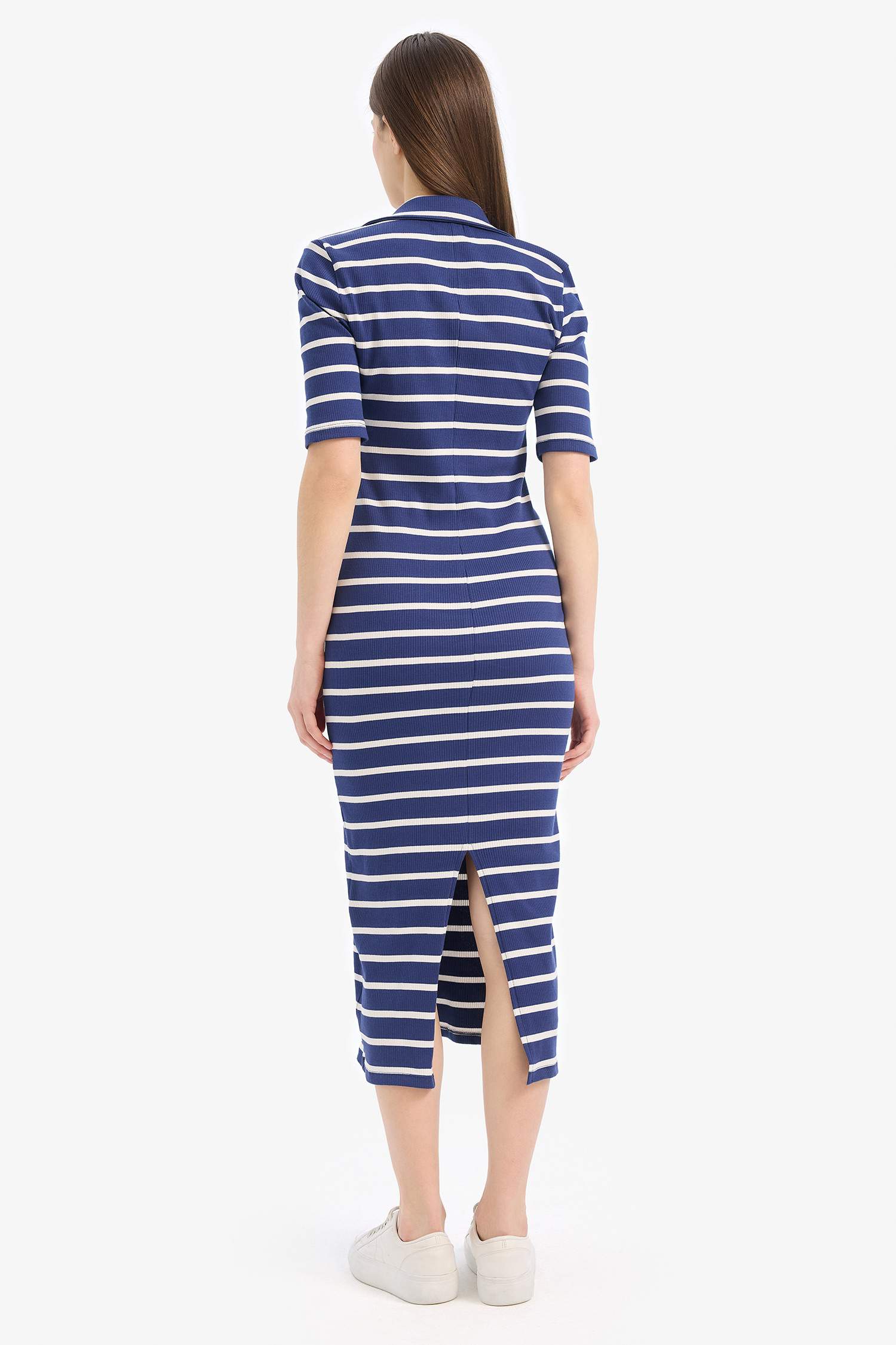 Bodycon Polo Collar Striped Camisole Midi Dress
