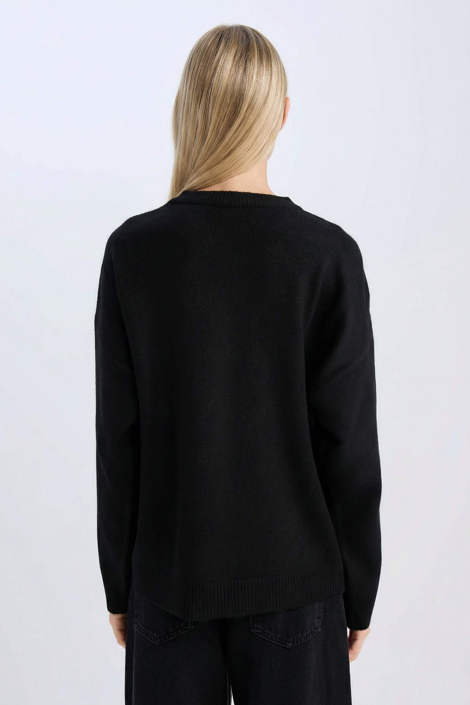 Oversize Geniş Kalıp Bisiklet Yaka Yumuşak Dokulu Taşlı Triko Kazak