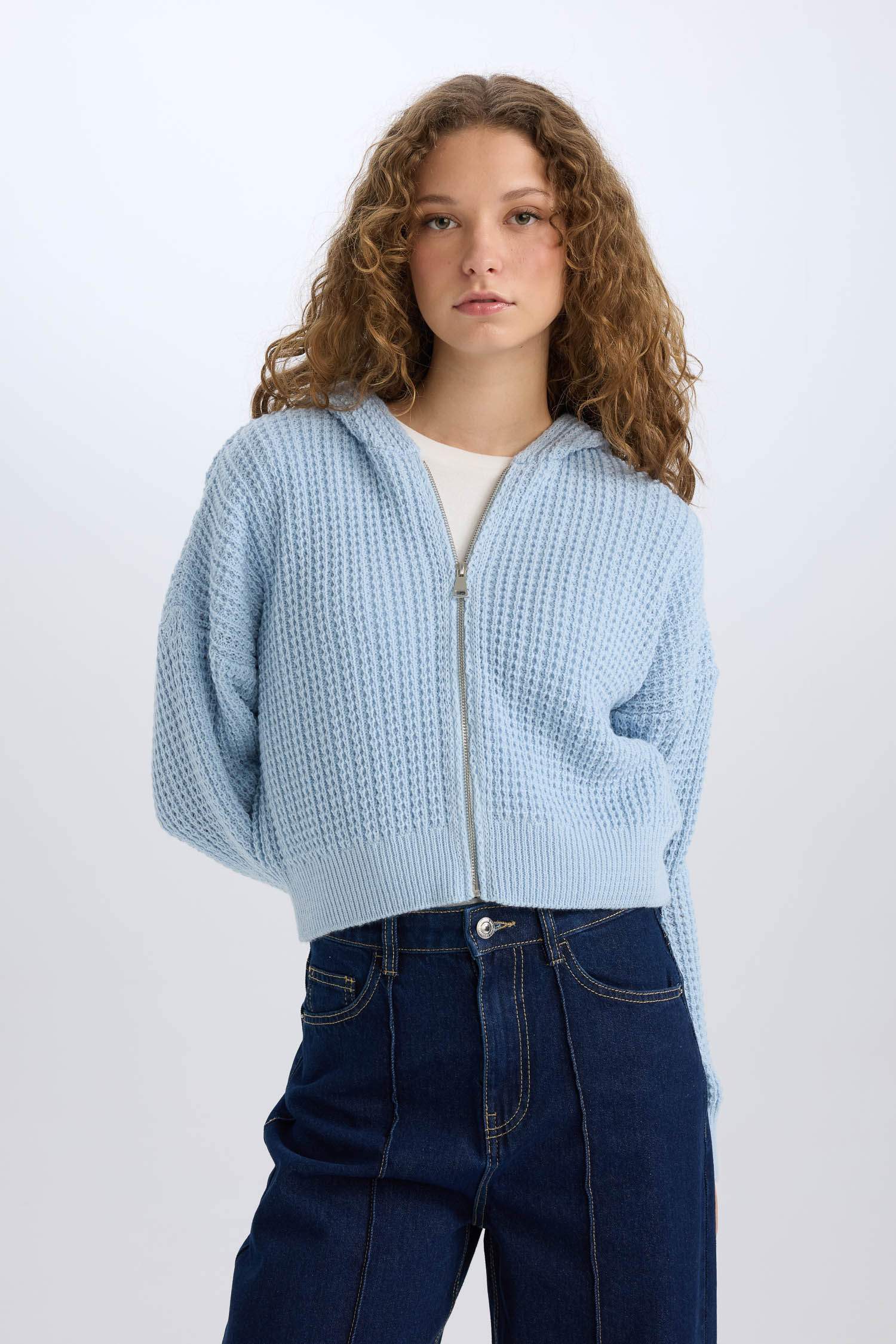 Regular Fit Kapüşonlu Fermuarlı Triko Hırka